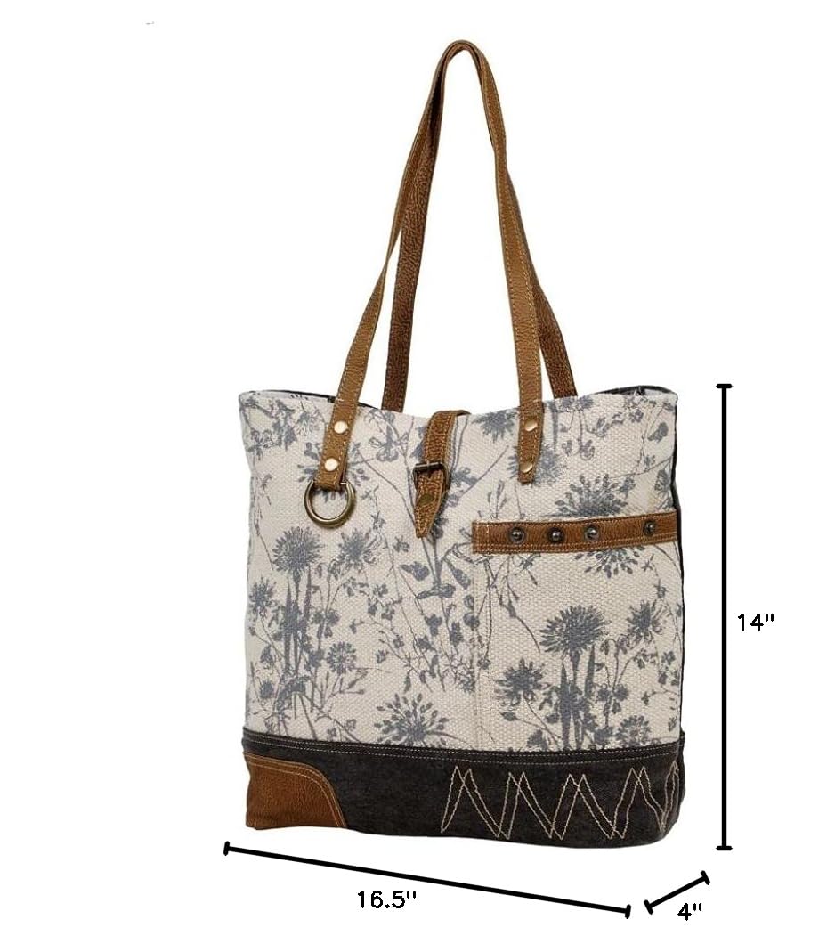Myra Bag Dream Catcher Tote Bag - Upcycled Canvas, Rug & Leather Handbag (Style S-2539) | Boho Chic Purse for Women, Beach Bag, Festival Accessory & Everyday Carry