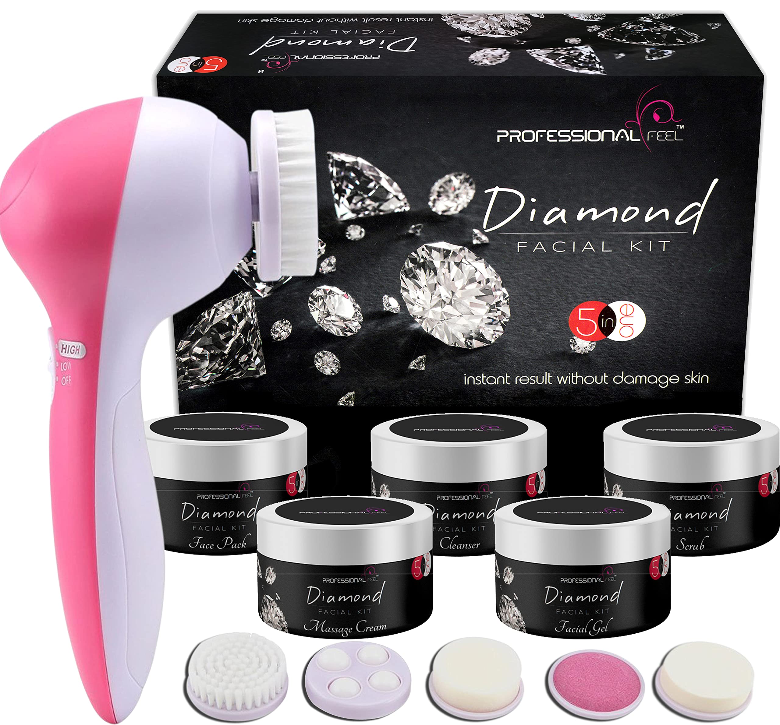 5-in-1 Diamond Facial Massager Kit - Professional Microdermabrasion Tool for Instant Radiance & Youthful Glow | At-Home Spa Treatment for Wrinkle Reduction & Skin Rejuvenation
