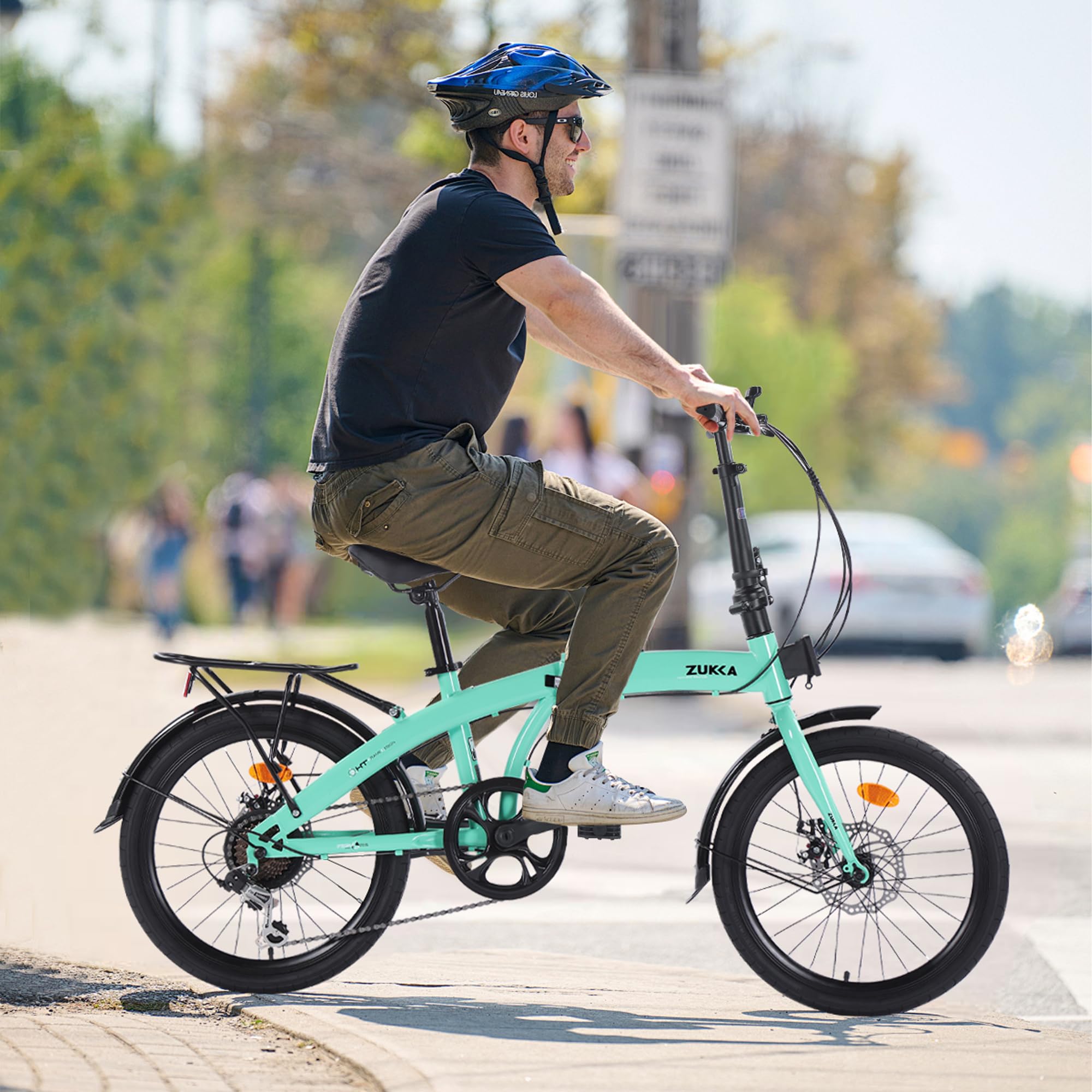 ZUKKA 20 Inch Folding Bike for Adults - 7 Speed City Bicycle with Dual Disc Brakes & Adjustable Height - Perfect for Commuting, Travel & Exercise | Compact Foldable Design for Easy Storage & Transport