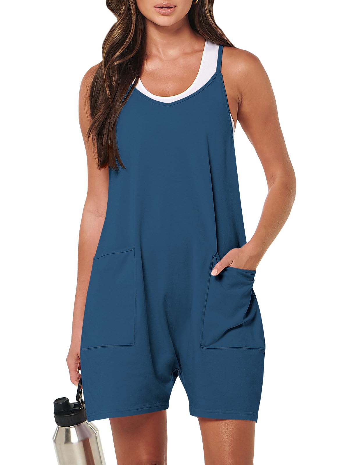 Caracilia Women's Summer Romper - Sleeveless Loose Fit Spaghetti Strap Jumpsuit with Pockets | Casual Trendy Outfits for Beach, Vacation & Everyday Wear