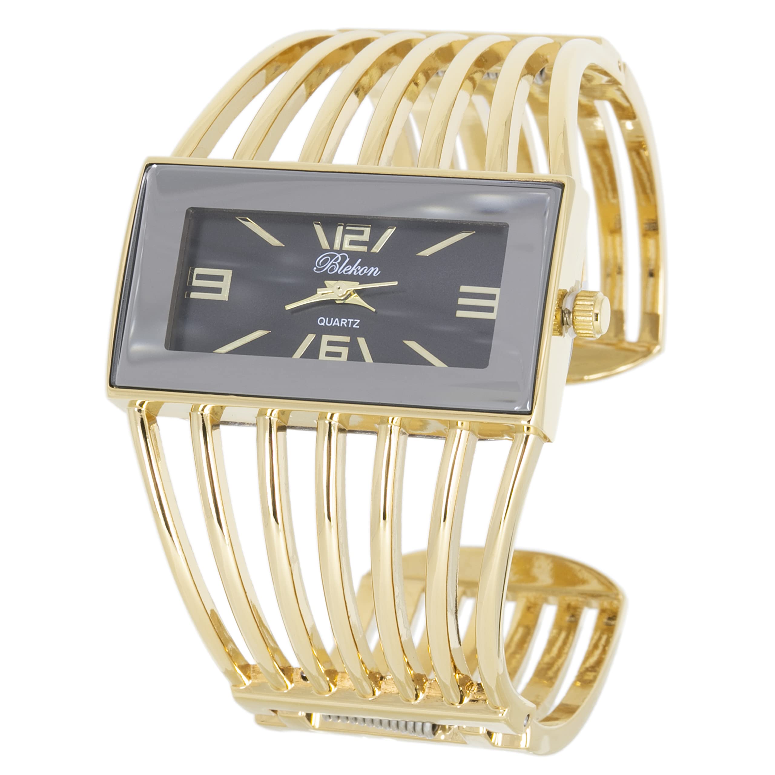 Blekon Collections Women's Fashion Watch - Stylish Rectangular Analog Quartz Wristwatch with Semi Cuff Bangle Design | Perfect for Office, Party, and Everyday Wear