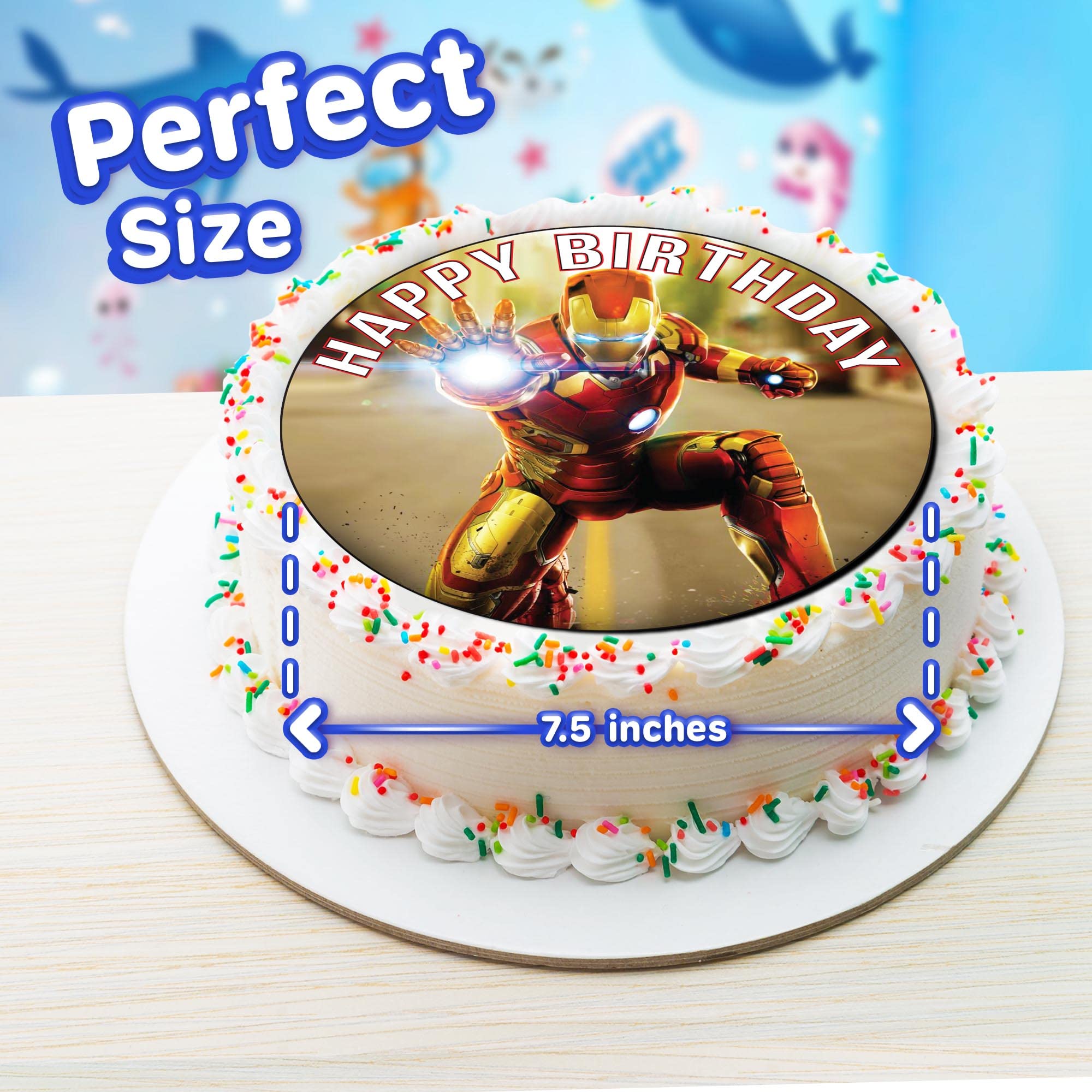 7.5 Inch Edible Cake Toppers - Avengers Iron Man Themed Birthday Party Decorations for Cakes, Cupcakes & Desserts | Superhero Party Supplies & Edible Cake Decor