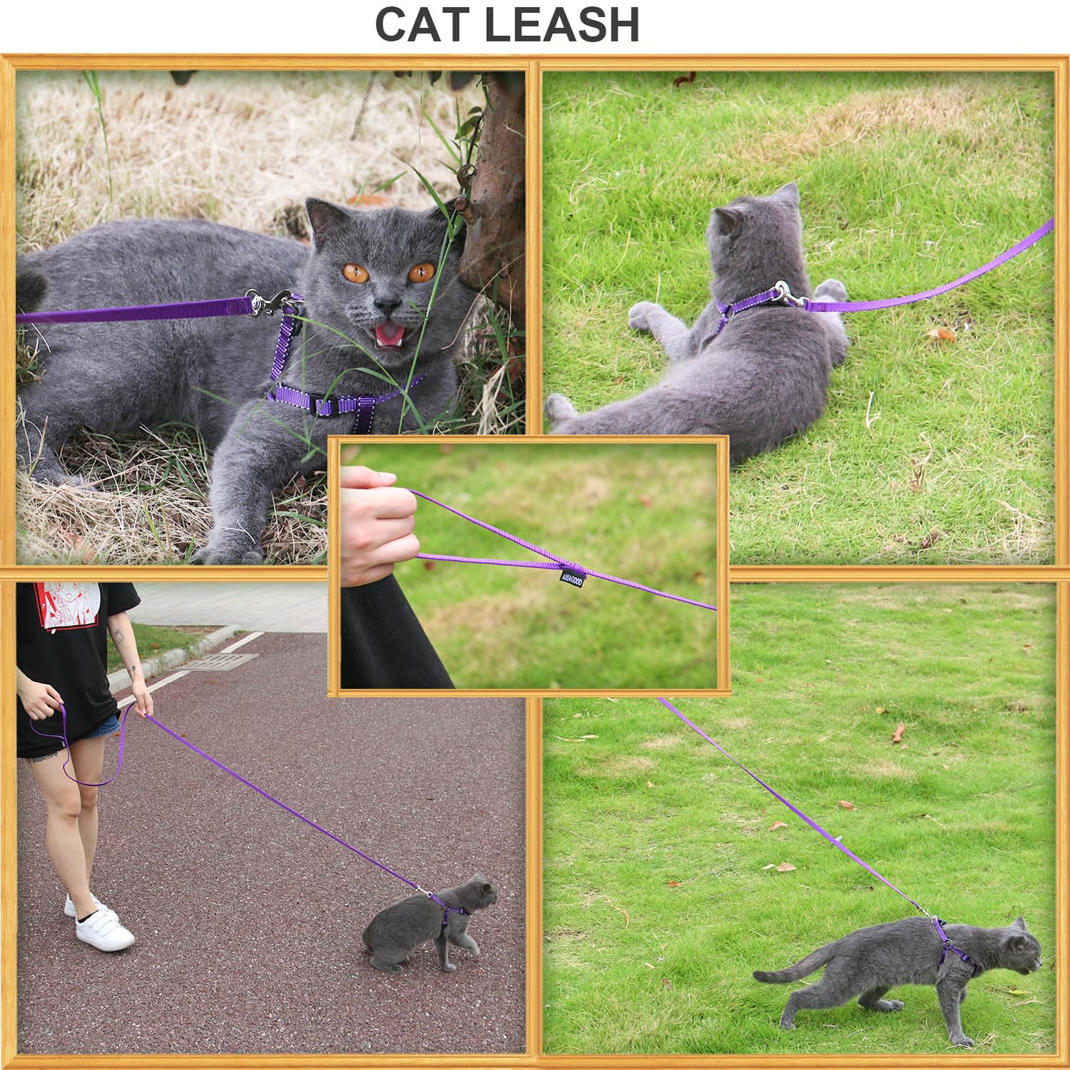 AMAGOOD 6 FT Cat Leash - Strong & Durable Traditional Style Pet Leash with Easy-Use Collar Hook - Perfect for Walking & Training Cats (3/8 in x 6 ft, Black & Purple 2-Pack) - Ideal for Outdoor Adventures, Vet Visits & Daily Walks
