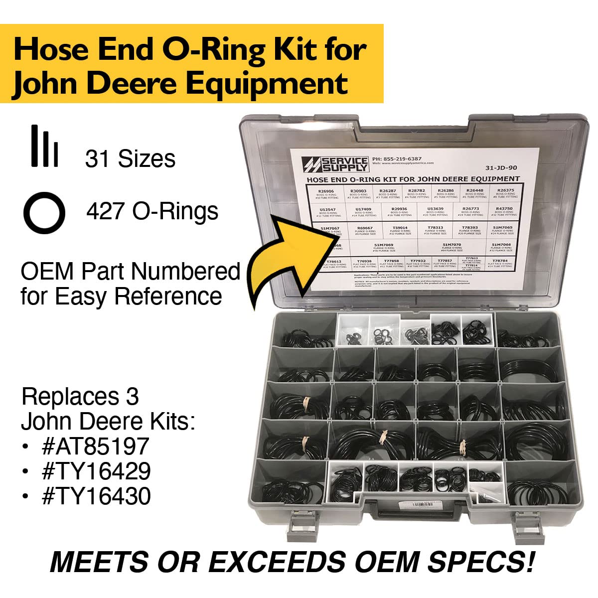 John Deere Hose End O-Ring Kit - 31-JD-90 Replacement Seal Kit for Tractor, Mower & Agricultural Equipment - Perfect for Hydraulic System Repairs & Maintenance