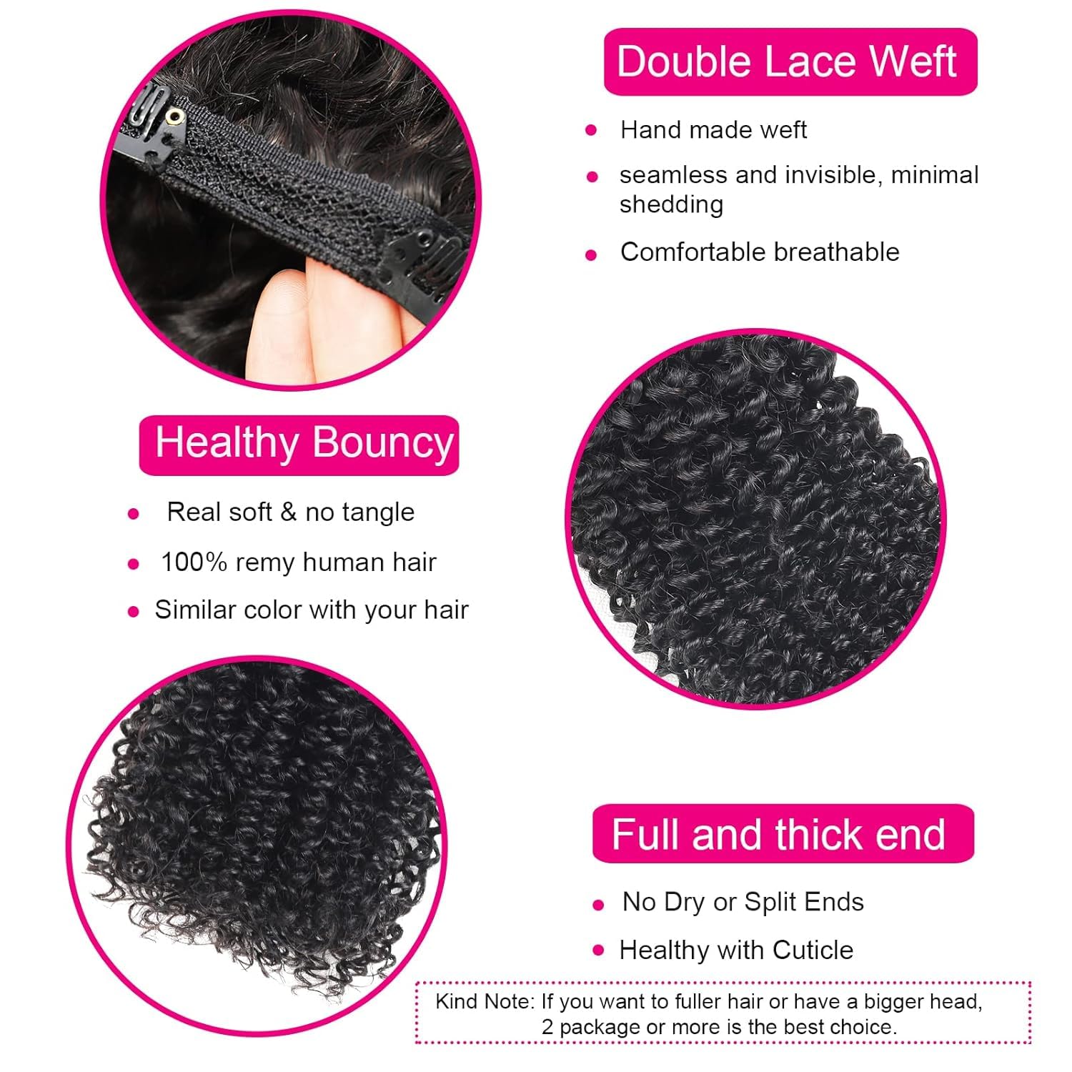 Kinky Curly Clip-In Hair Extensions 16inch - 10A Brazilian Remy Human Hair (3C/4A Afro Texture) - 10-Piece Set with 21 Clips for Black Women - Natural Black Hair Extensions for Daily Styling & Special Occasions