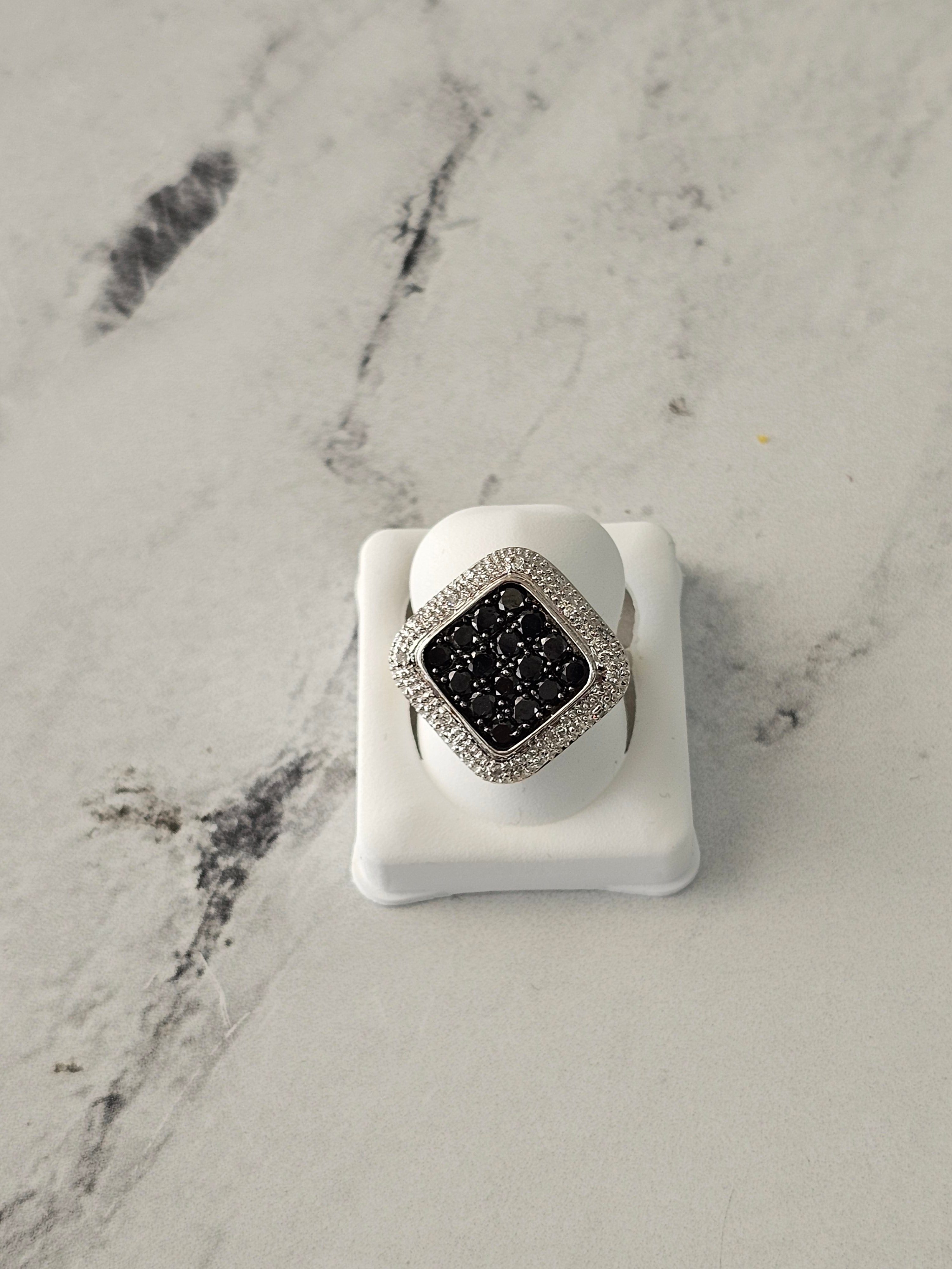 Vintage Black & White Diamond Cocktail Ring - 14k White Gold Elegant Jewelry for Parties, Weddings & Special Occasions