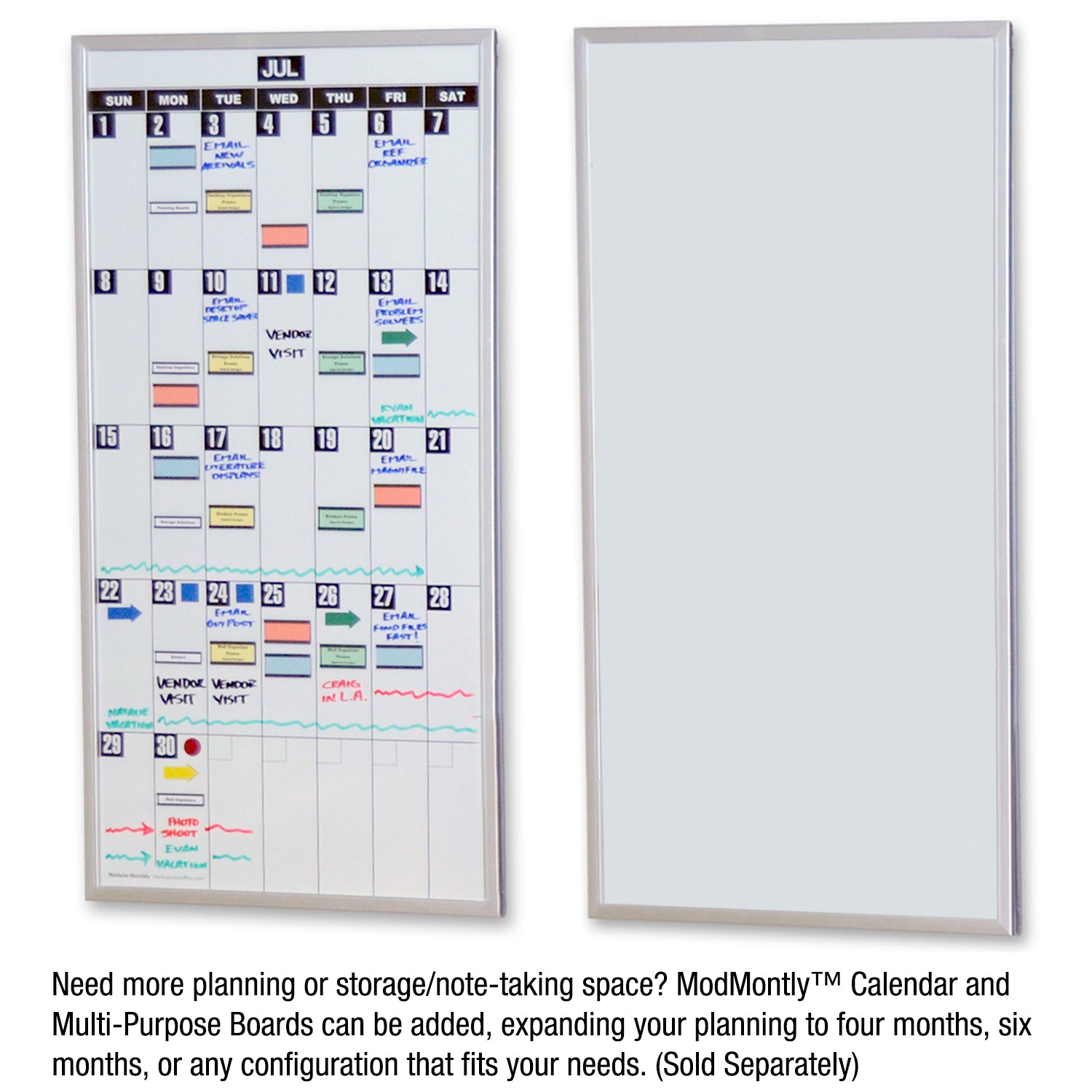 Ultimate Magnetic Dry Erase Whiteboard for Office & Home - 3 Monthly Planner Panels + 1 Plain Panel with Rotatable Design | Includes 6 Markers, Magnets & Eraser | Perfect for Team Meetings, Project Planning & Family Schedules