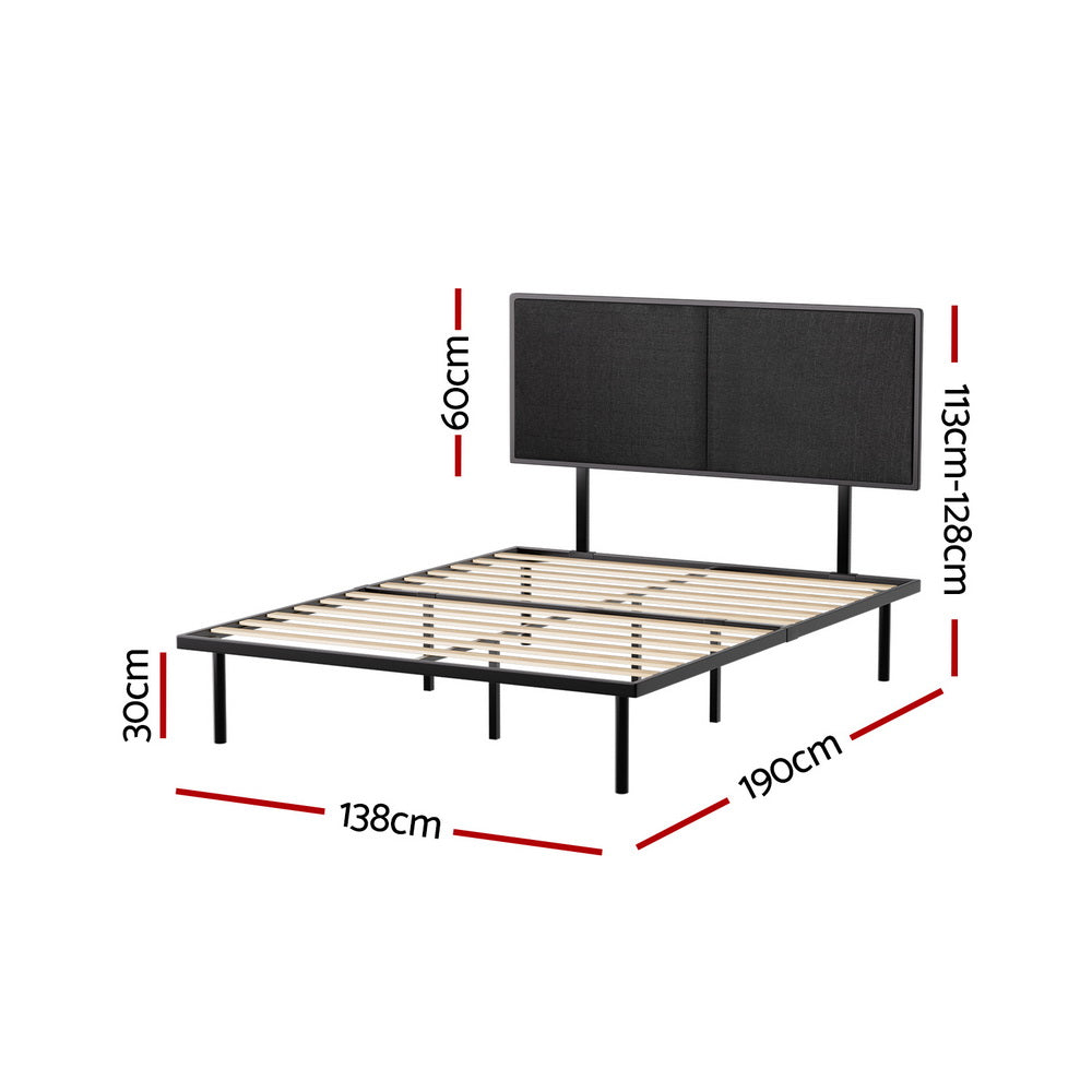 Kembla Metal Double Bed Frame - Sturdy Black Platform Bed with Wooden Slat Support | Perfect for Modern Bedrooms & Guest Rooms