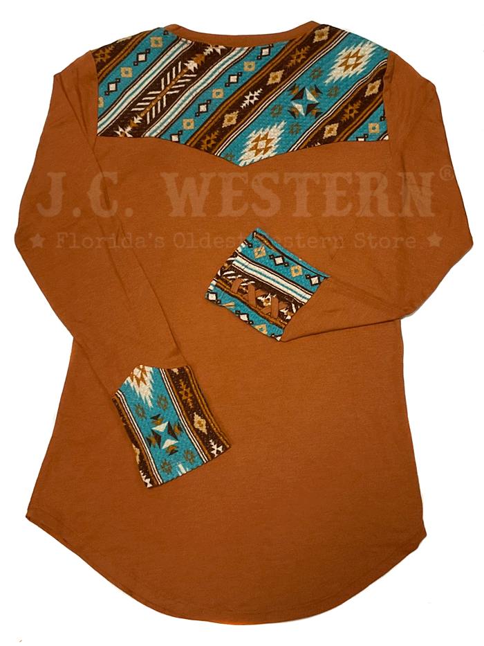 Panhandle LW22T02915 Women's Long Sleeve Graphic Swing T-Shirt in Brass - Casual Fall Outfit, Layering Piece & Everyday Comfort Wear