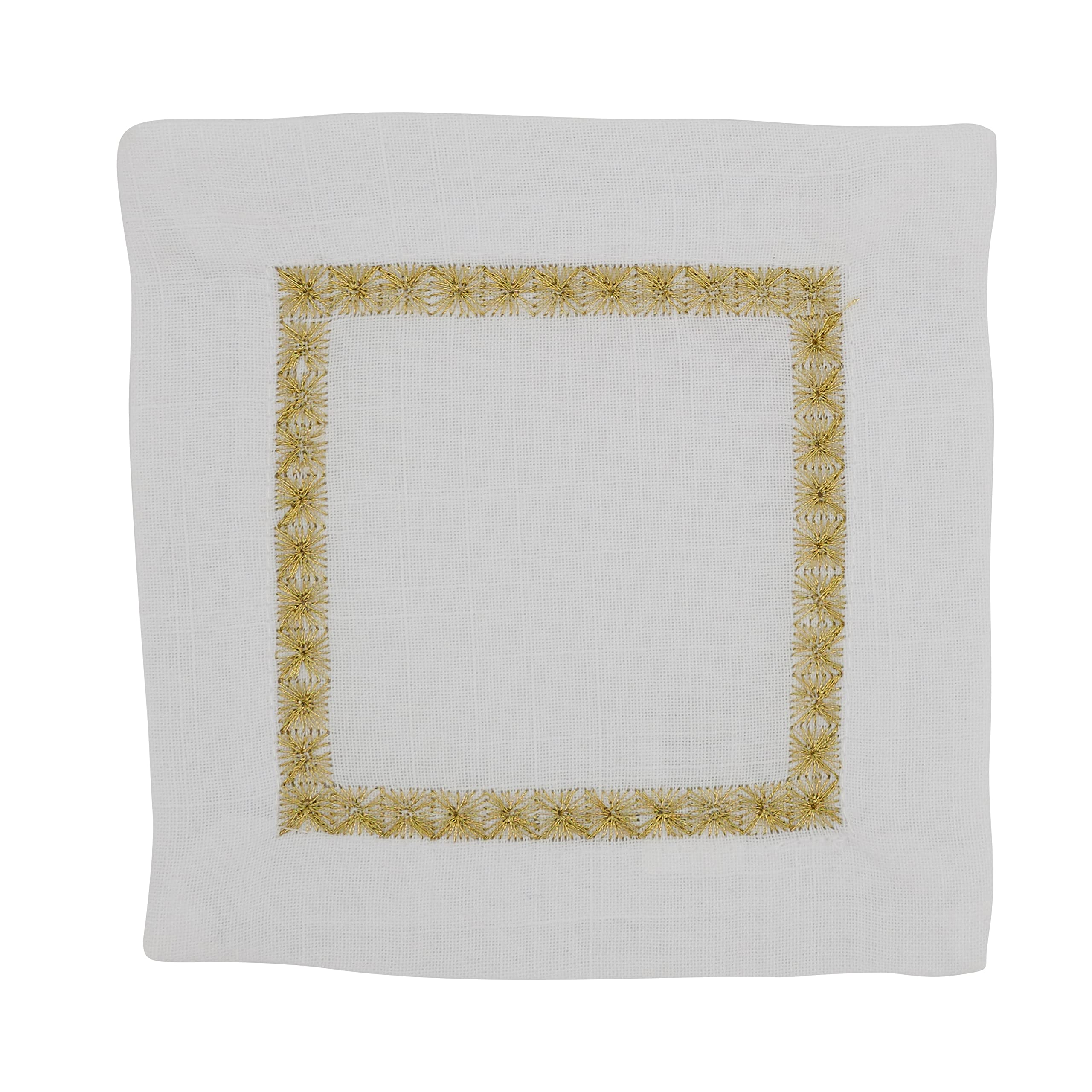 Premium Embroidered Border Cocktail Napkins Set of 4 - Elegant Linen Drink Coasters for Parties, Weddings & Home Decor - Absorbent & Reusable Bar Accessories