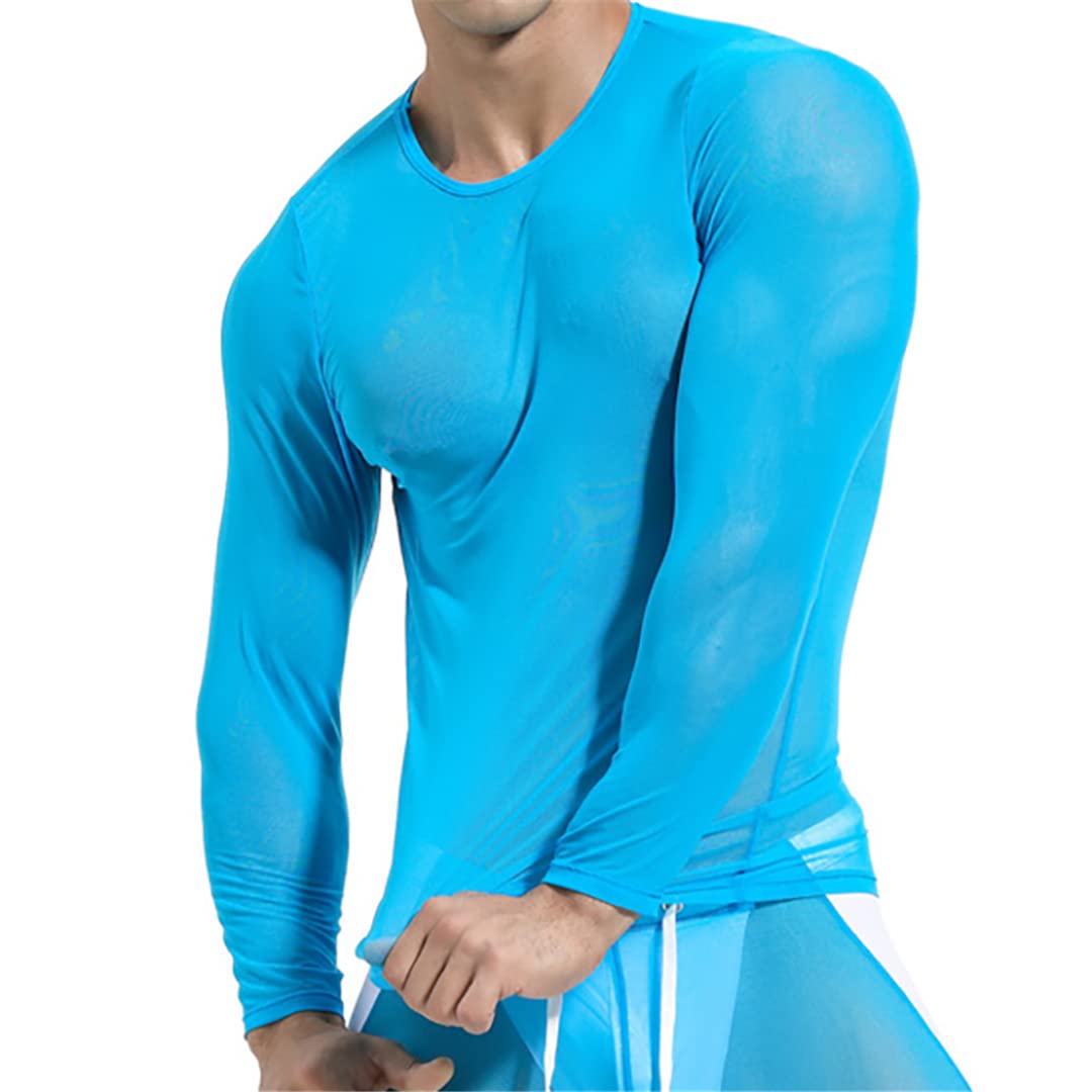 Sexy Mesh Transparent Men's Undershirts - Sheer Long Sleeve Lingerie T-Shirt for Sensual Wear & Intimate Moments - Breathable Comfort Underwear for Date Nights & Special Occasions