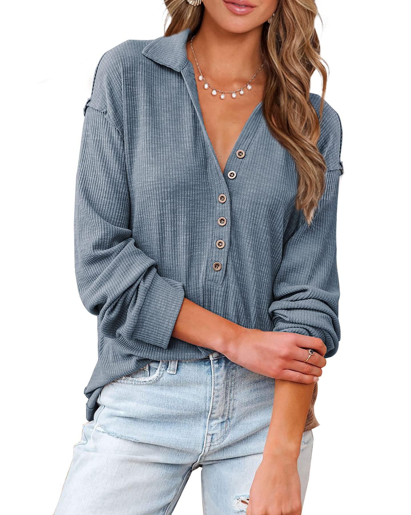BTFBM Women's Casual Button Down Blouse 2025 - Long Sleeve Solid Business Work Top, Cute Relaxed Fit Shirt for Office, Fall Outfits & Everyday Wear