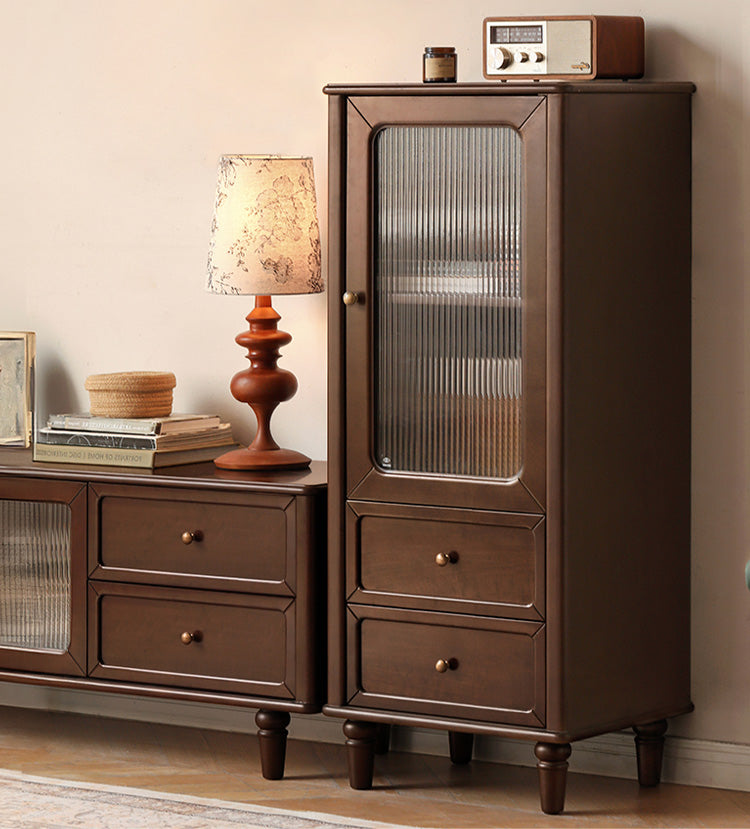 Vintage Poplar Solid Wood Side Cabinet - American Retro Style Nightstand for Bedroom, Living Room & Office Storage