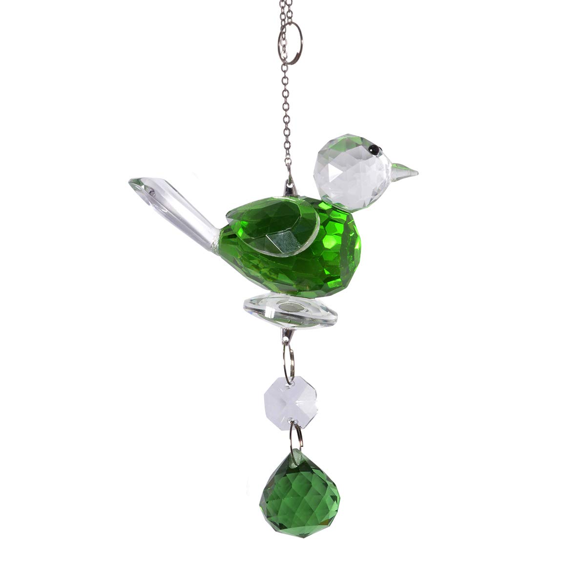 Green Crystal Suncatcher Wind Chime - Rainbow Maker Fantasy Glass Bird Hanging Window Pendant Ornament for Wedding, Party & Christmas Decor - Includes Gift Box - Perfect for Home, Garden, and Outdoor Decorations