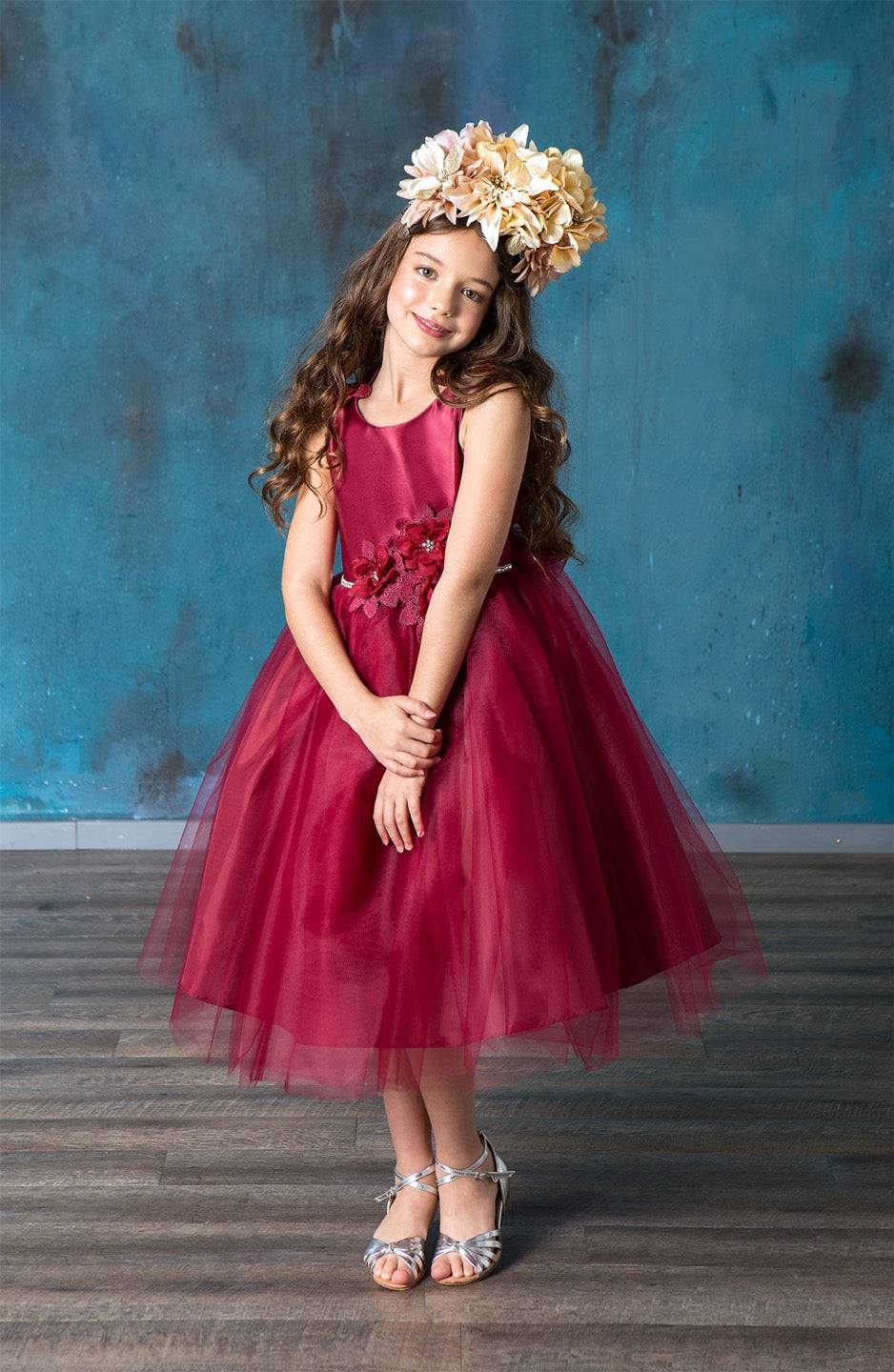 Burgundy Beaded Flower Appliques Tulle Junior Bridesmaid Dress for Big Girls Size 8-16 | Elegant Flower Girl Dress for Weddings, Parties & Special Occasions