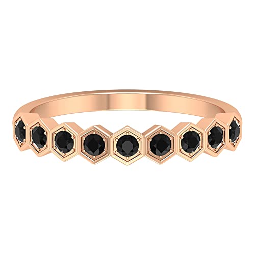 1/2 CT Lab-Created Black Diamond Hexagon Half Eternity Ring for Women - 14K Solid Gold Wedding Band, Anniversary Gift, Stackable Ring for Everyday Elegance