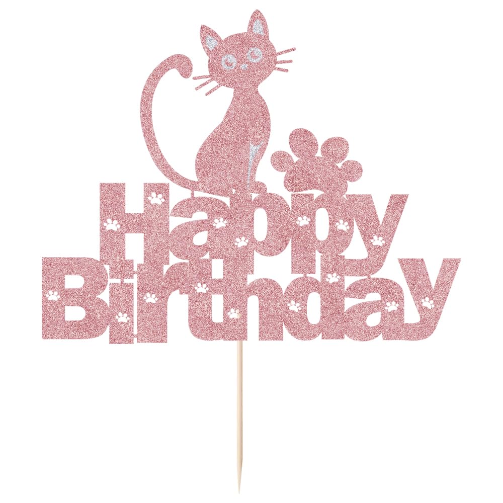 Happy Birthday Cake Topper - Sleyberoy Cat & Animal Theme for Baby Shower, Birthday Party Supplies for Boys & Girls | Perfect for Cakes, Cupcakes & Dessert Decorations