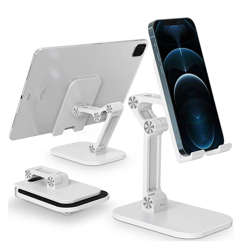 Foldable Desk Phone Stand - Adjustable Universal Mobile Phone Holder for iPhone, Samsung, Android - Black & White - Perfect for Office, Home, Video Calls & Hands-Free Viewing