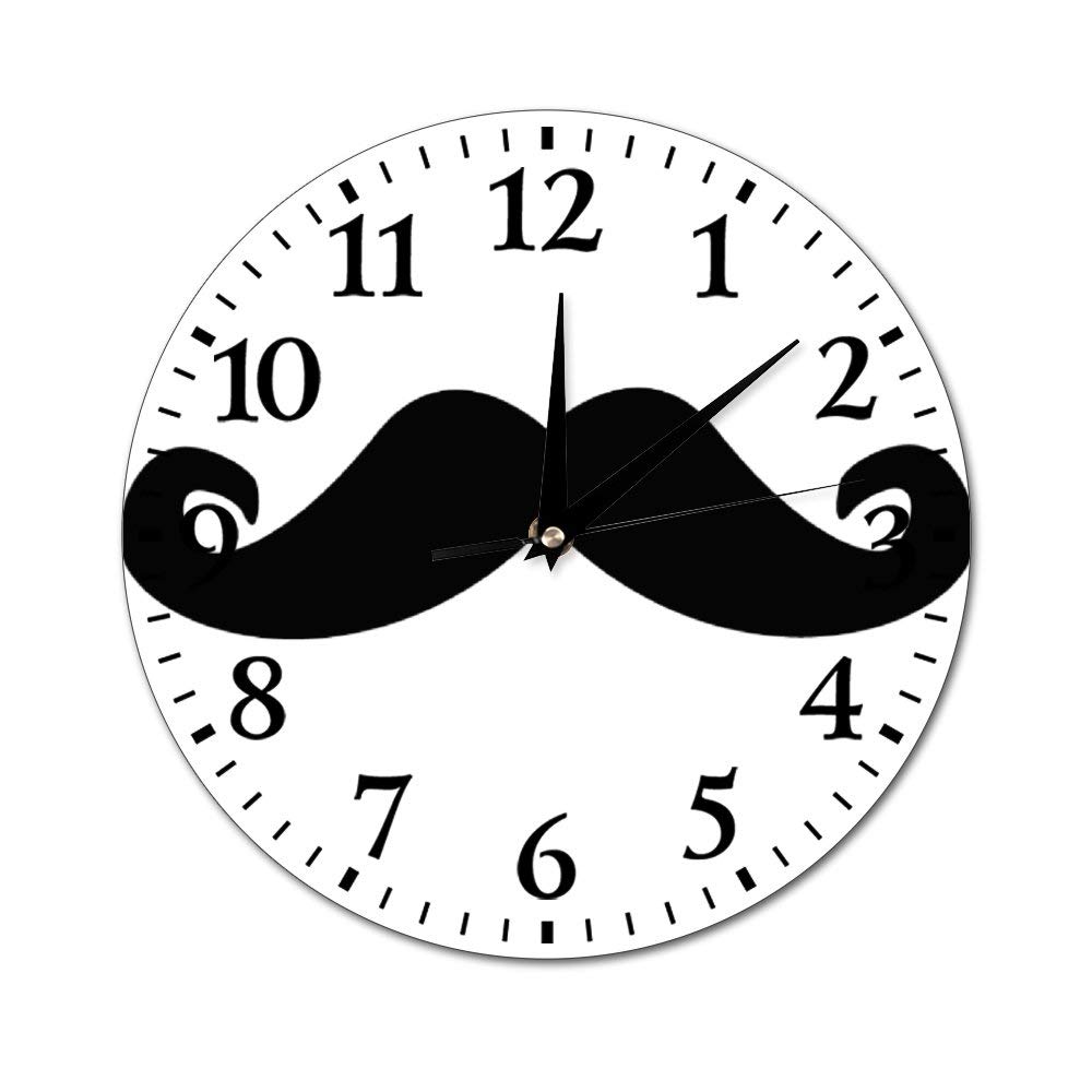 Mustache Round Glass Wall Clock - Vintage Retro Wall Decor for Kitchen, Office & Home - Silent Non-Ticking Hanging Clock - Perfect for Farmhouse, Living Room & Bedroom Decor