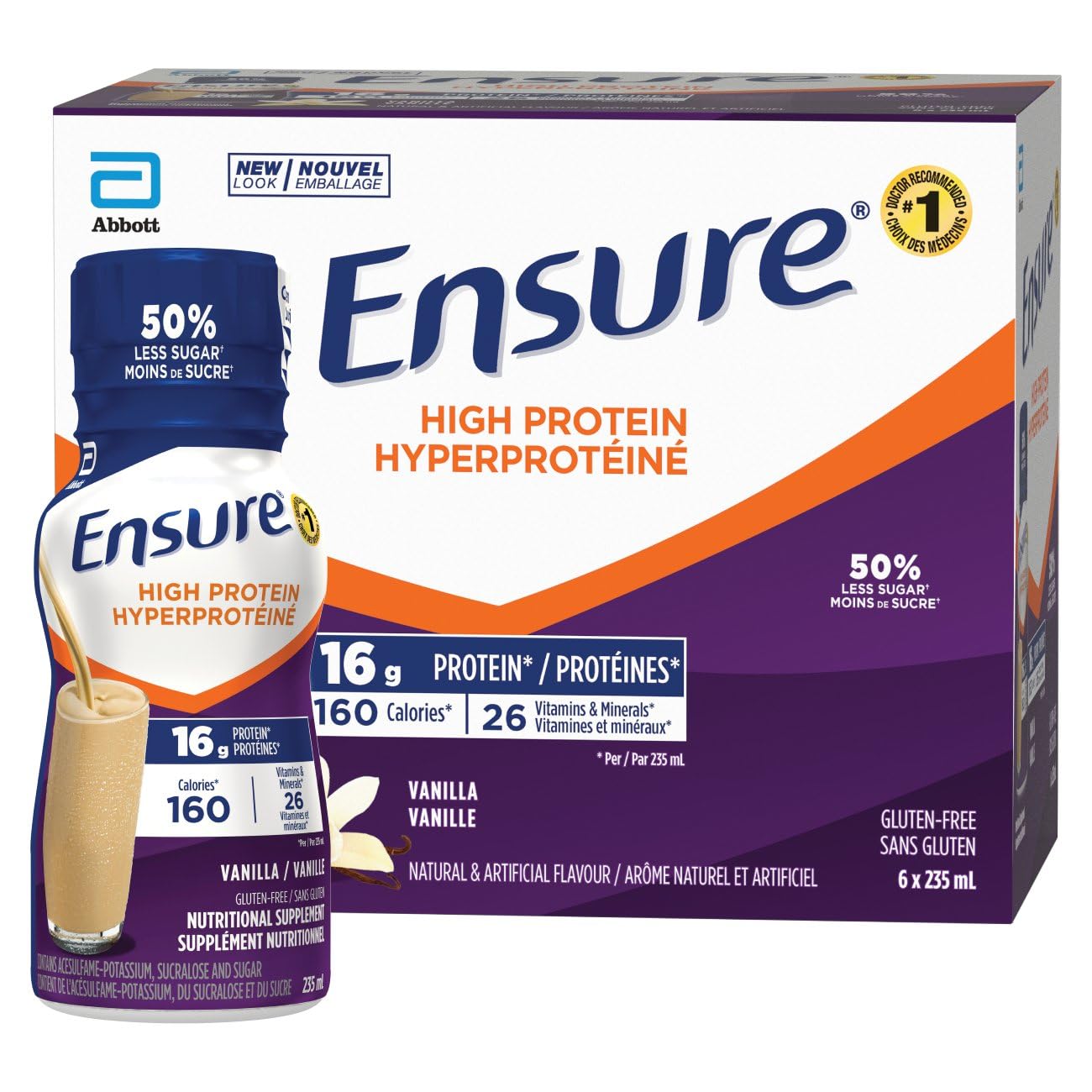 Ensure High Protein 16g Nutritional Shake - Vanilla Flavor Ready-to-Drink Protein Supplement (6 Pack x 235mL) | Post-Workout Recovery & Meal Replacement for Active Adults