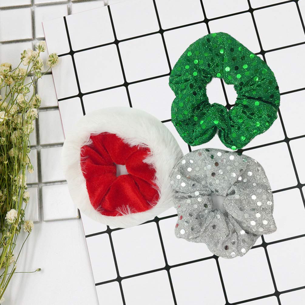 ABOOFAN Christmas Sequins Scrunchies Hair Ties - Soft Elastic Hair Bands for Women & Girls (3 Pack) - Festive Ponytail Holders for Holiday Parties & Gifts