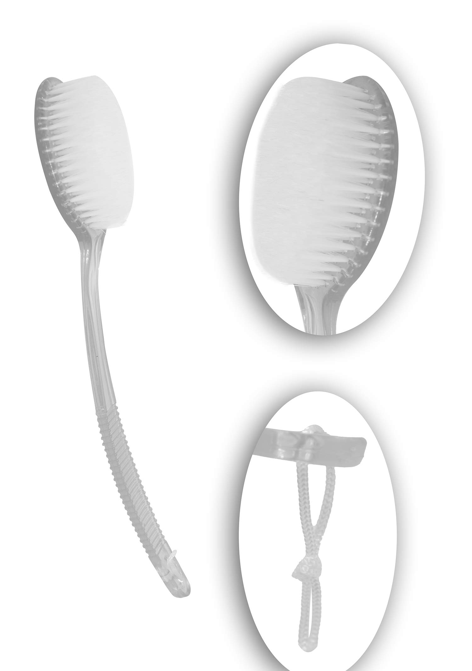 Ekan Soft Bristles Back Scrubber with Long Handle - Exfoliating Loofah Brush for Men & Women - Grey - Ideal for Shower, Bath & Spa Use - Pack of 1