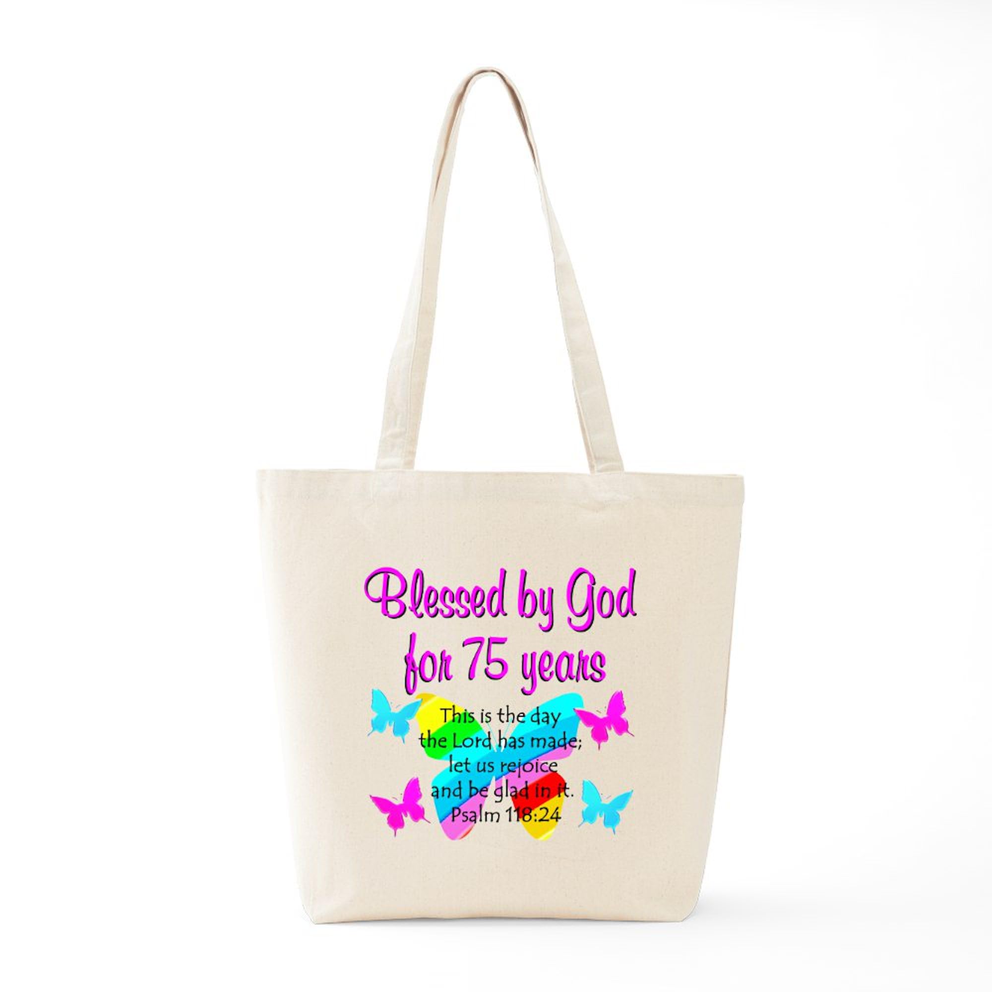 75 Year Old Angel Tote Bag - Natural Canvas Reusable Shopping Bag for Groceries, Beach & Everyday Use | CafePress