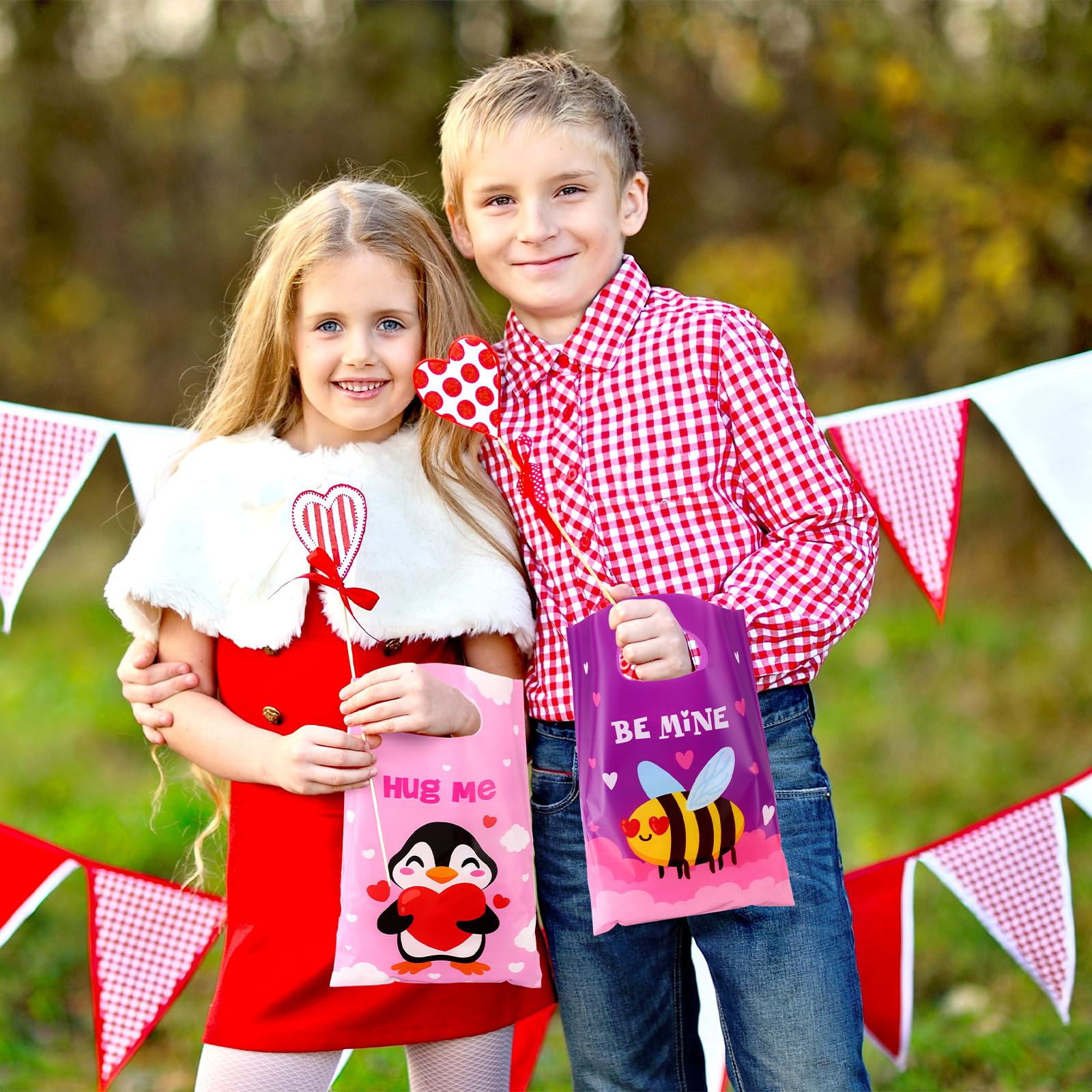 Chivertion 200 Pcs Valentine's Day Plastic Gift Bags - 11.8x8.7 Inch Cute Animal Treat Bags with Handle for Party Favors, Classroom Rewards & Holiday Goodies | Perfect for Valentine's Parties, School Events & Gift Exchanges