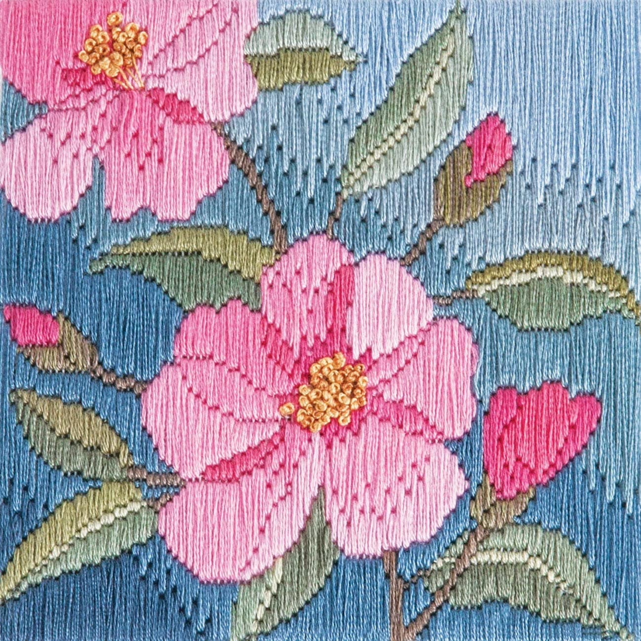 Camellias Long Stitch Embroidery Kit for Beginners - DIY Floral Cross Stitch Art with Premium Threads & Fabric - Perfect for Home Decor, Gifts & Relaxation