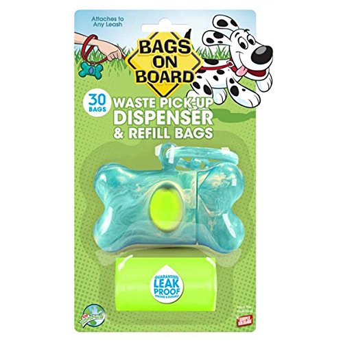 Bramton Company Bags On Board Bone Dispenser - 30 Pack Marble Design Dog Treat Pouch | Portable Pet Treat Dispenser for Training, Walking & Outdoor Adventures (Turquoise Marble)