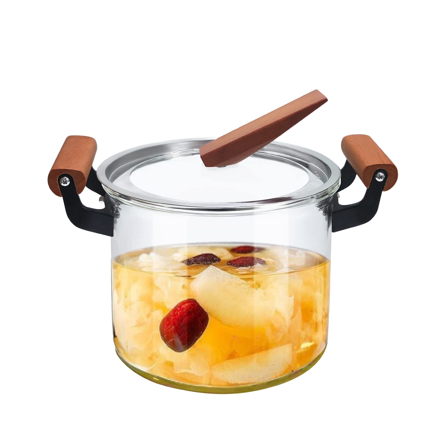 **ABHOME 5L Clear Glass Saucepan with Lid - Heat Resistant Stovetop Pot with Wooden Handles for Cooking Pasta, Milk & Baby Food - Perfect for Home Kitchen, Meal Prep & Healthy Cooking**
