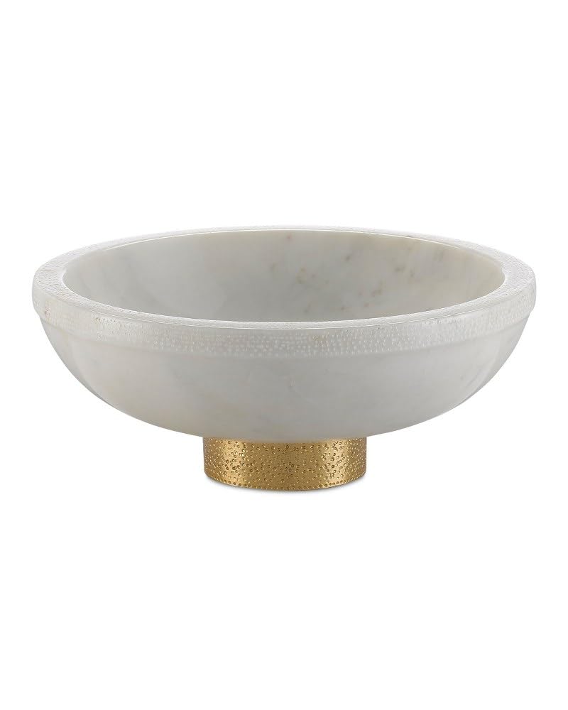Valor White and Brass 4.75 Inch Marble Bowl - Elegant Decorative Centerpiece for Dining Table, Bathroom Vanity, or Home Decor