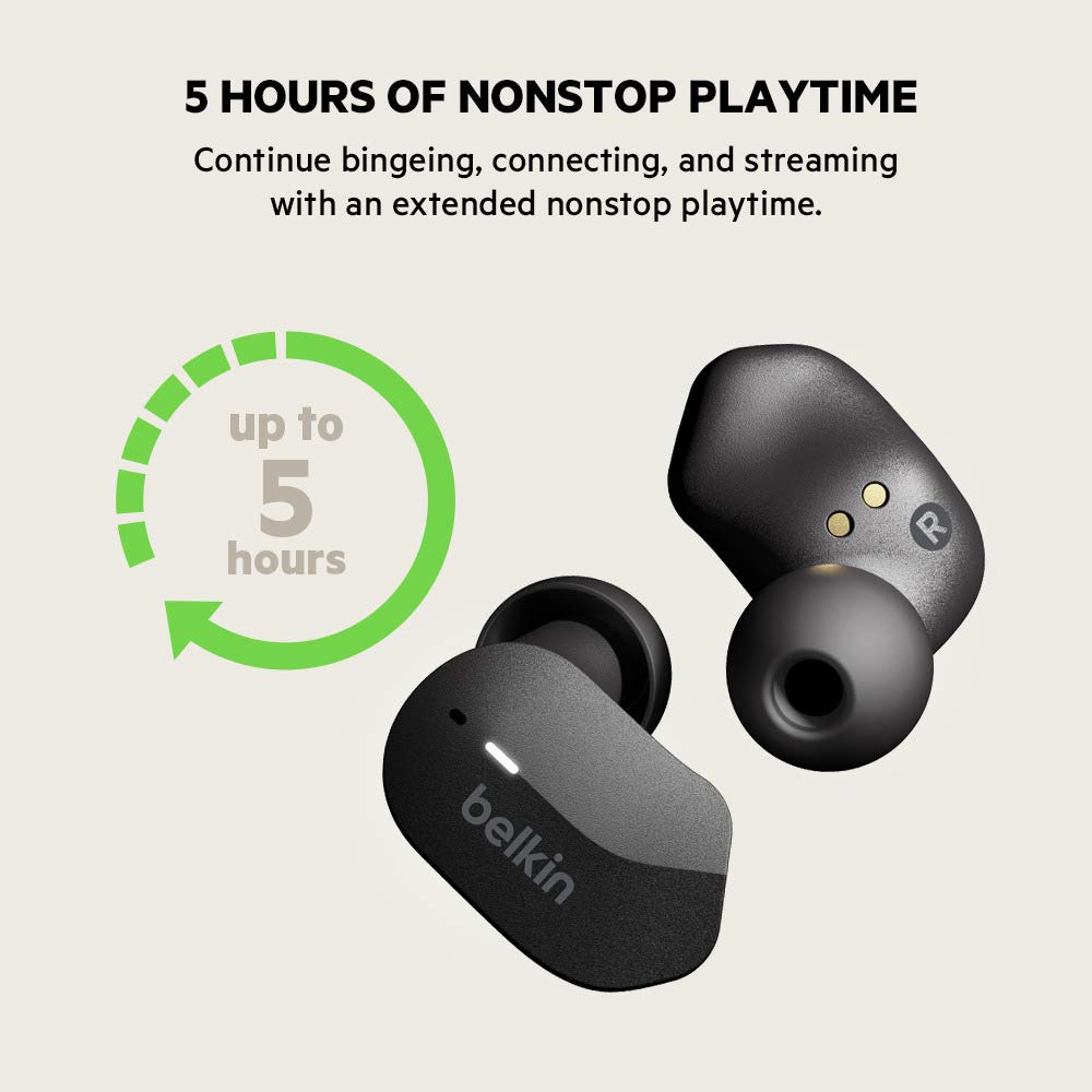 Belkin SoundForm True Wireless Earbuds - Bluetooth 5.0 Headphones for iPhone, Samsung, Google Pixel (Touch Control, 24H Playtime with Charging Case, Noise Isolation, IPX5 Sweatproof) - Black | Perfect for Gym, Running, Commuting & Workouts
