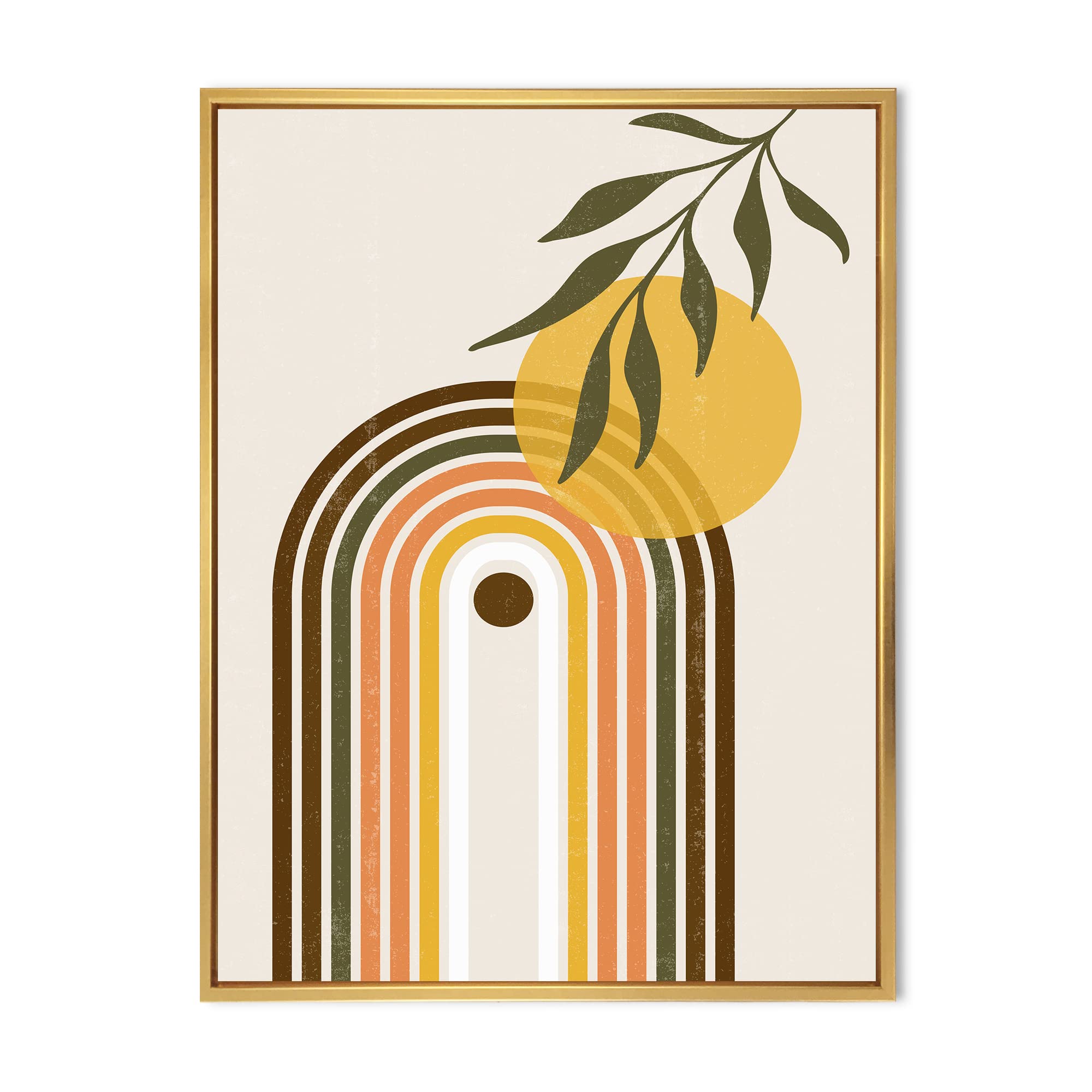Abstract Yellow Sun with Retro Rainbow - Modern Framed Canvas Wall Art Print for Living Room, Bedroom & Office Decor | Home Wall Decorations & Gifts