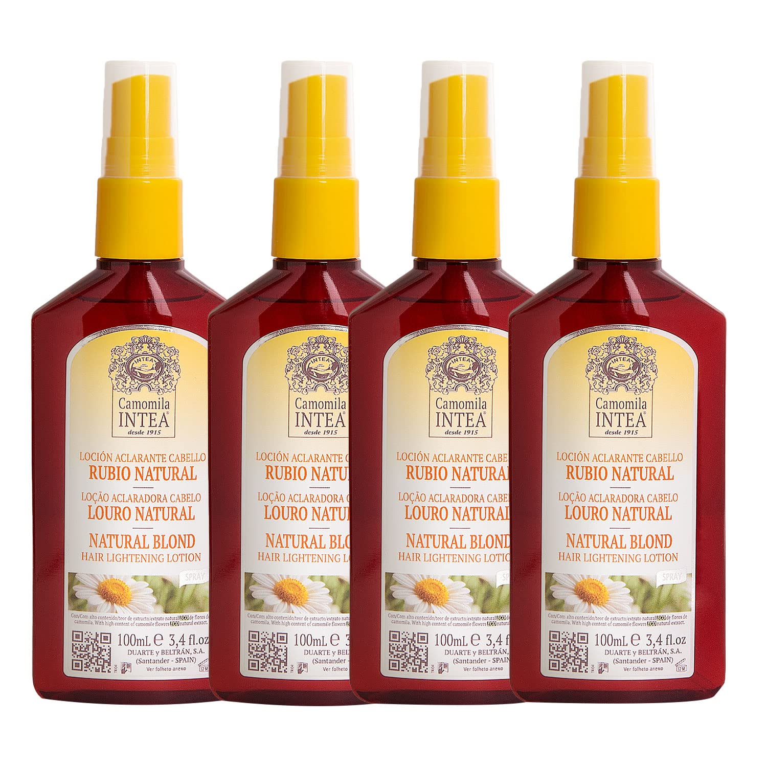 Natural Chamomile Hair Lightening Spray with Chamomile Extract - Ammonia & Paraben Free Blonde Enhancer - Achieve Up to 4 Lighter Tones - 3.4oz (4 Pack) - Perfect for Sun-Kissed Summer Looks & Gradual Hair Lightening at Home