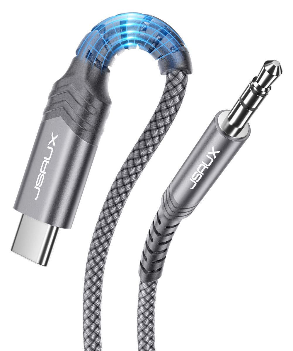 JSAUX USB C to 3.5mm Audio Aux Jack Cable 1M (3.3ft) - Type C to 3.5mm Male Headphone Adapter - Compatible with iPad Pro 2018, Google Pixel 2/3/XL, Samsung Galaxy S22/S21/S20/Note 10 - Grey - Perfect for Car Audio, Gaming & Mobile Devices