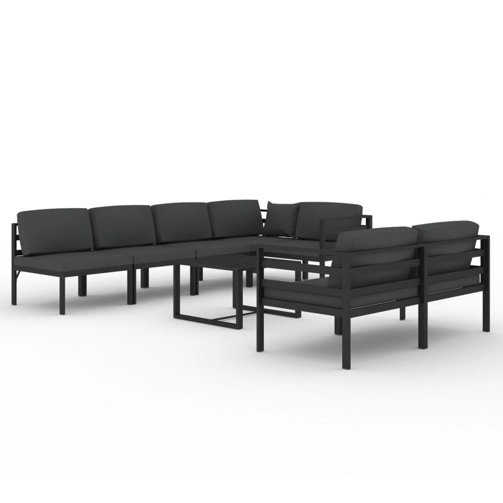 vidaXL 8-Piece Aluminum Patio Lounge Set with Cushions - Anthracite Grey Weather-Resistant Outdoor Furniture - Modular Sectional Sofa for Backyard, Poolside & Garden Relaxation