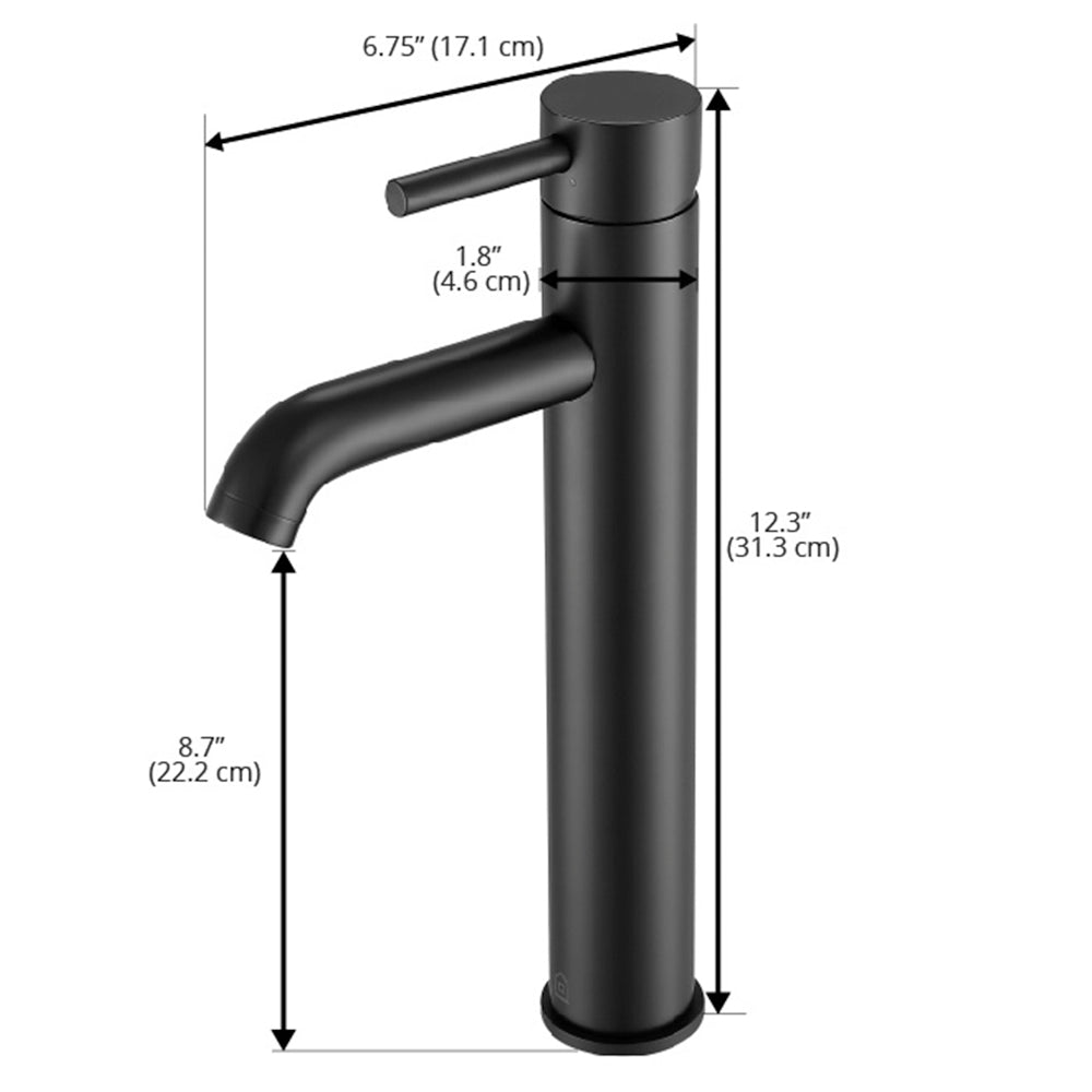Argenta Matte Black Vessel Bathroom Faucet - Modern Single Hole Bathroom Sink Faucet for Vanity, Powder Room & Guest Bath - Perfect for Contemporary Home Decor