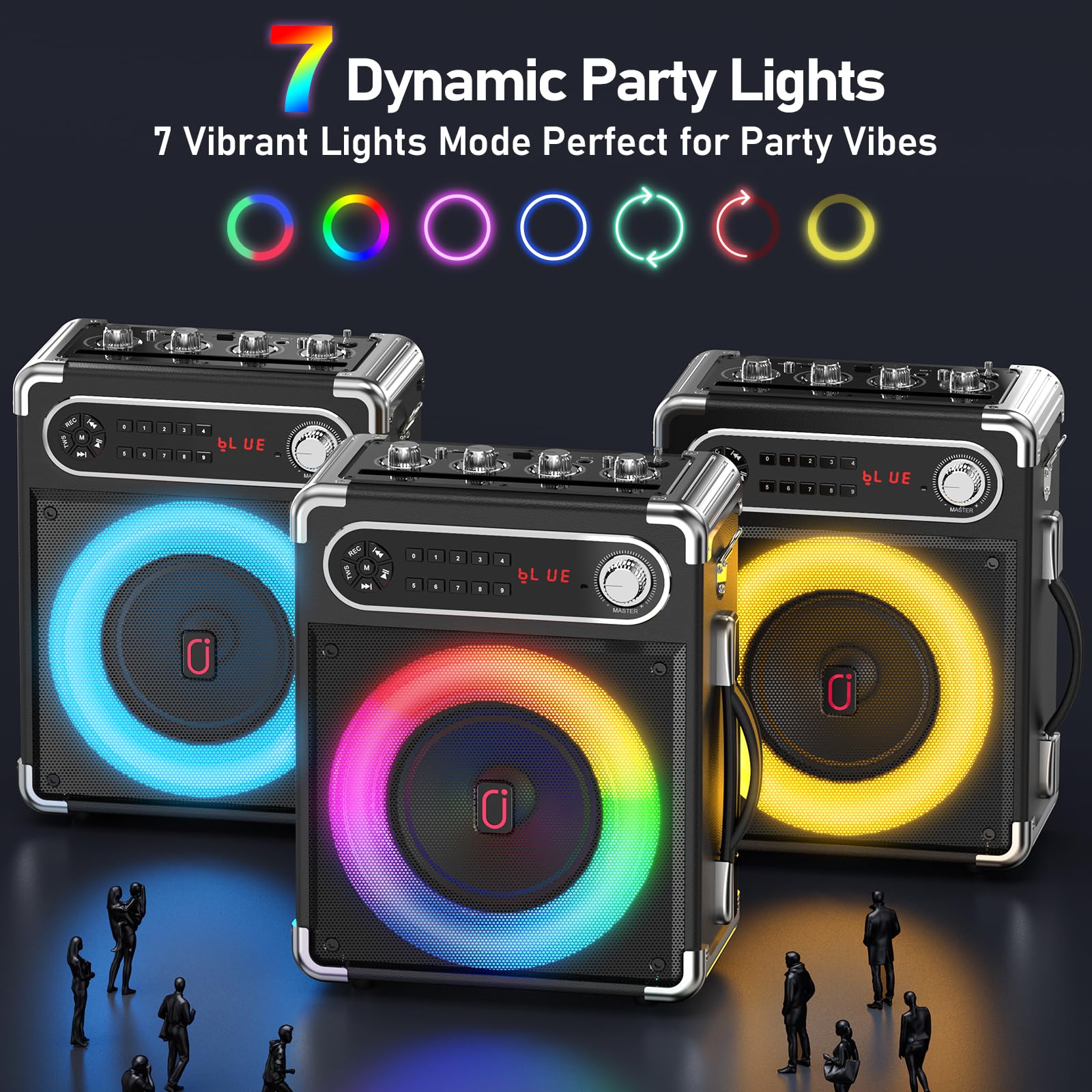 Portable Bluetooth Karaoke Machine with 2 Wireless Microphones - Bass/Treble Adjustment, LED Lights, Remote Control - Supports USB/AUX/TF/FM/REC/TWS - Perfect for Home Parties, Outdoor Gatherings & KTV Entertainment