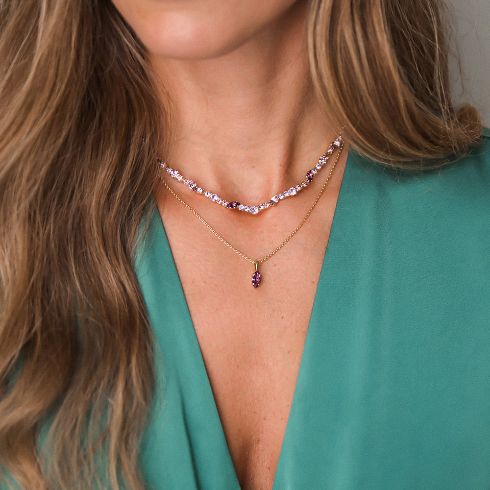 Petite Navette Necklace with Iris Design - Elegant Dainty Pendant for Women | Perfect for Everyday Wear, Date Nights & Special Occasions