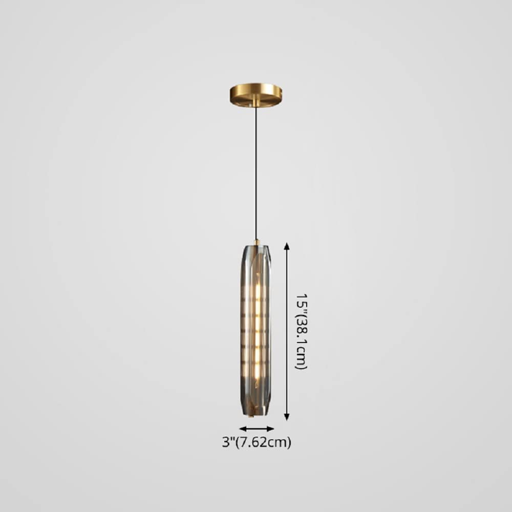 Modern Mini Crystal Pendant Light with Brass Finish - 1-Light Ceiling Fixture for Living Room, Bar & Coffee Shop (Smoke Gray) | Elegant Lighting for Dining Areas, Kitchen Islands & Entryways