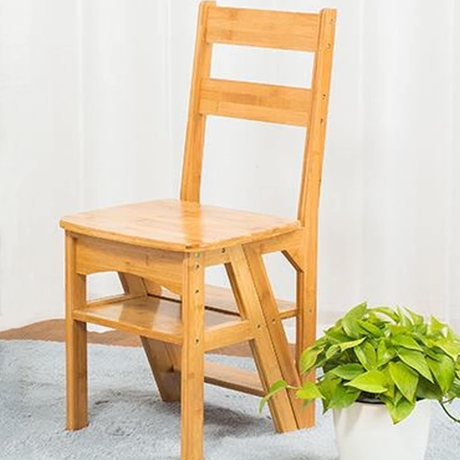 4-Step Multifunctional Folding Stool - Solid Wood Portable Step Ladder Chair for Home, Library & Loft Shelves - Perfect for Reaching High Places, Organizing & Decorating