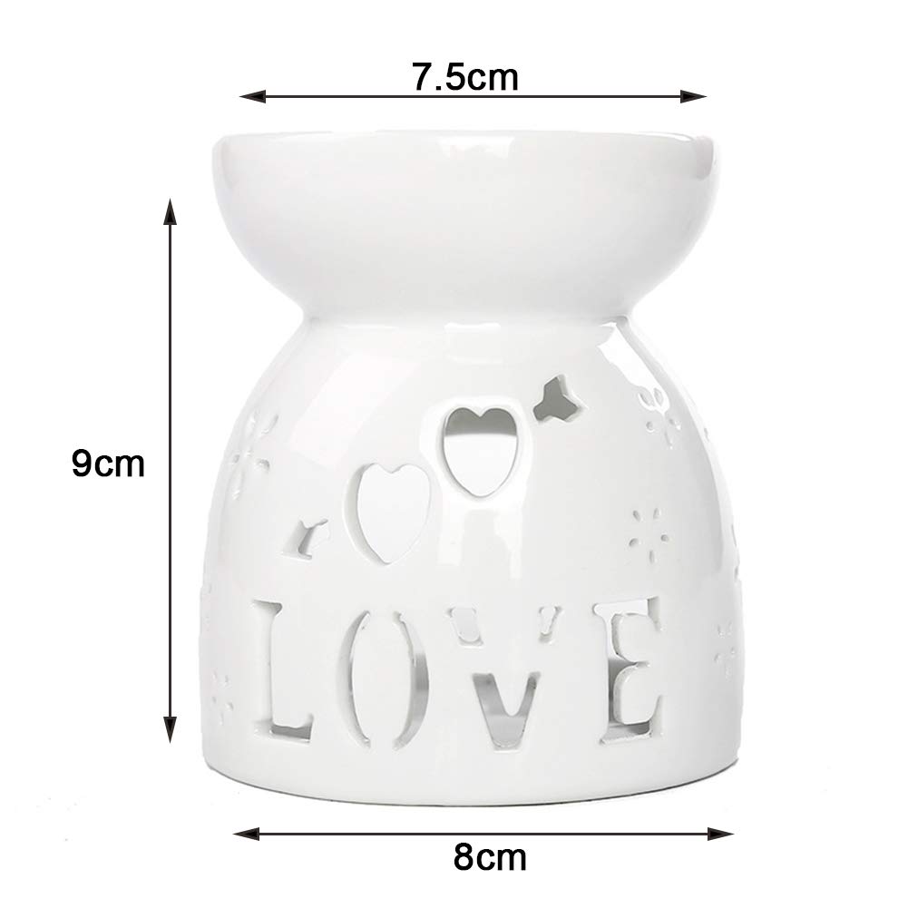 PHEZEN White Ceramic Oil Burner & Wax Melt Diffuser - Floral Aromatherapy Essential Oil Warmer, Candle Holder for Home, Bedroom, Spa, Yoga & Relaxation Decor