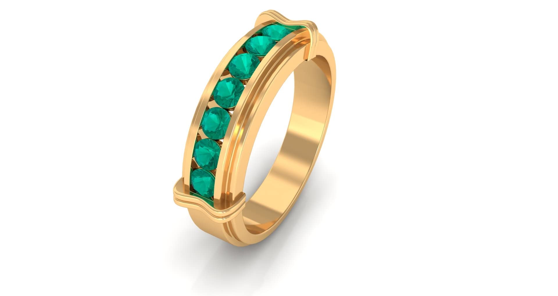 1/2 CT Natural Emerald Unisex Band Ring - 14K Solid Gold Wide Band Ring for Men & Women - Elegant Green Emerald Jewelry for Weddings, Anniversaries & Special Occasions