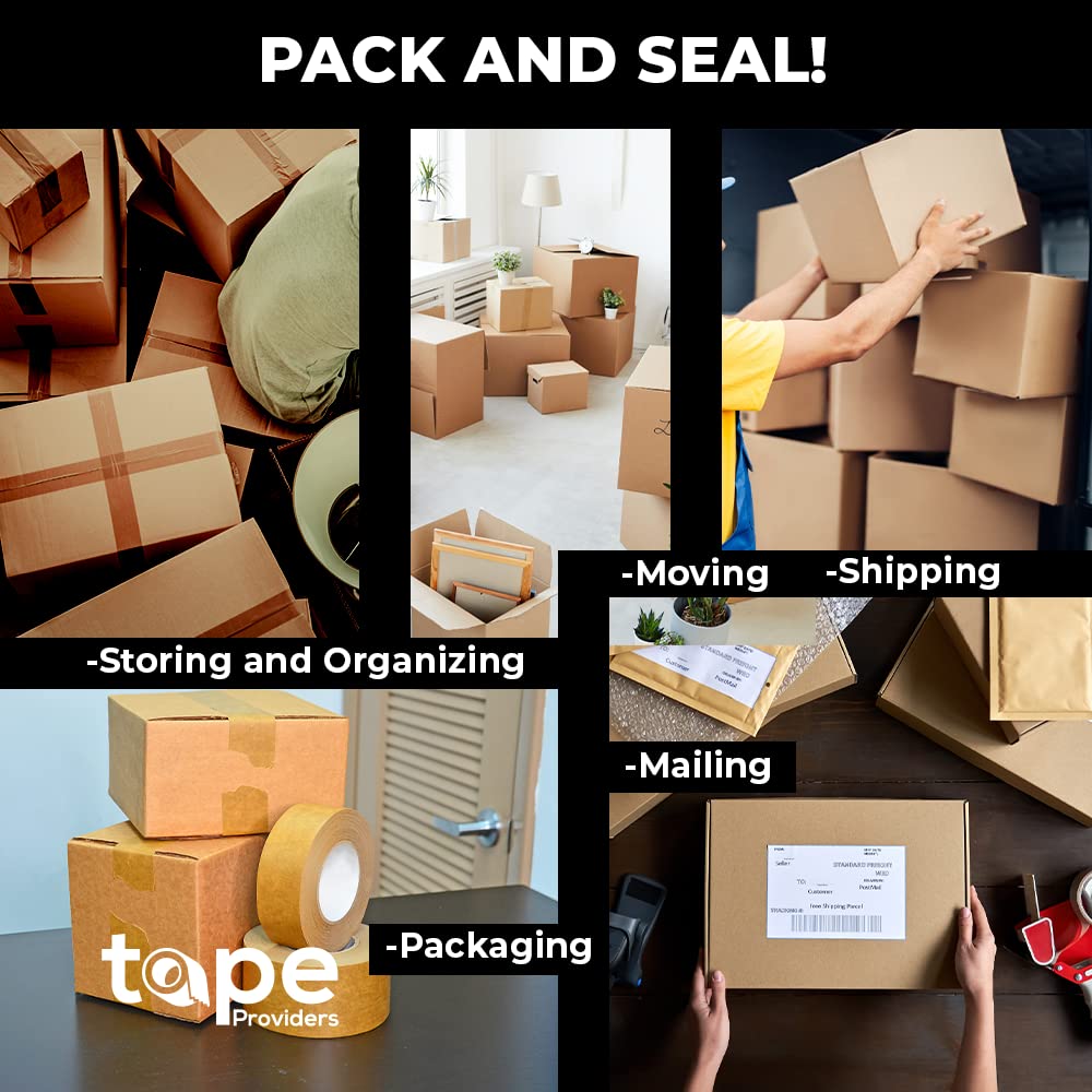 WOD PFKT7 1 inch x 60 yds Kraft Paper Flatback Carton Sealing Tape - Strong Adhesive Packing Tape for Shipping Boxes, Moving Supplies & Storage - Perfect for Ecommerce, Warehouse & Home Use