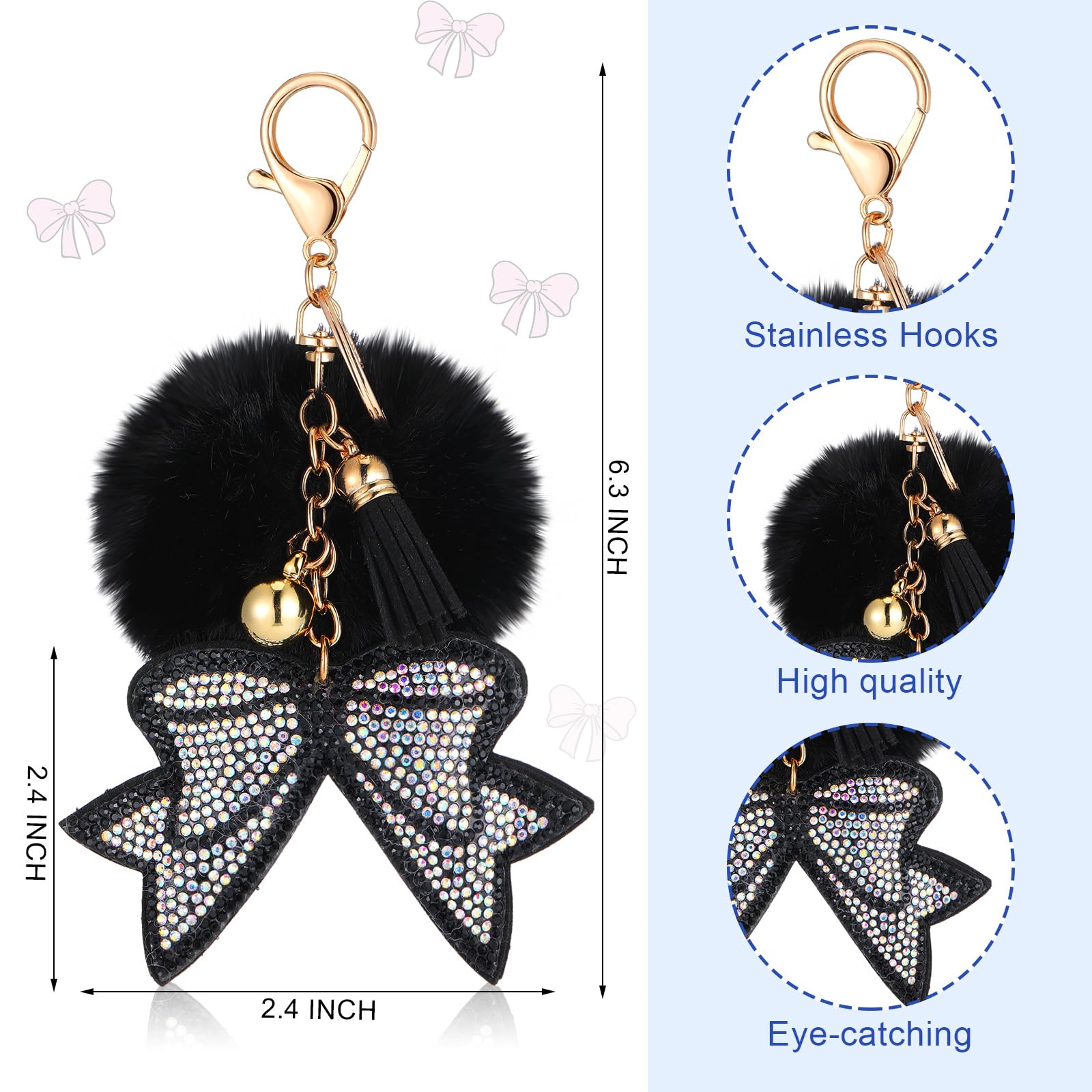 Cheer Backpack with Bow Keychain - Glitter Cheerleading Bag for Sports & Gifts (Black, Small) - Perfect for Games & Practice