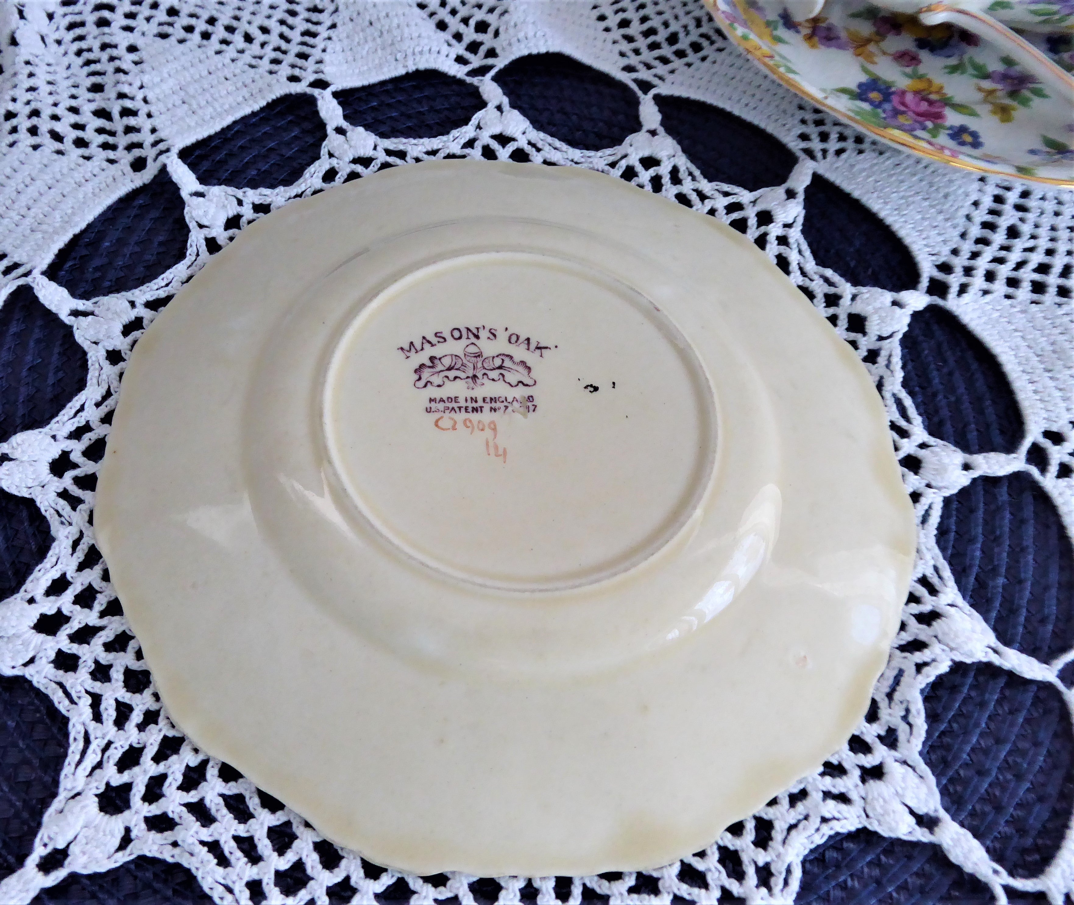 Antique Purple Transferware Mason's Oak Bread Plate - English Ironstone Side Dish, Early 1900s Vintage Collectible - Perfect for Farmhouse Dining, Tea Parties & Vintage Tableware Displays