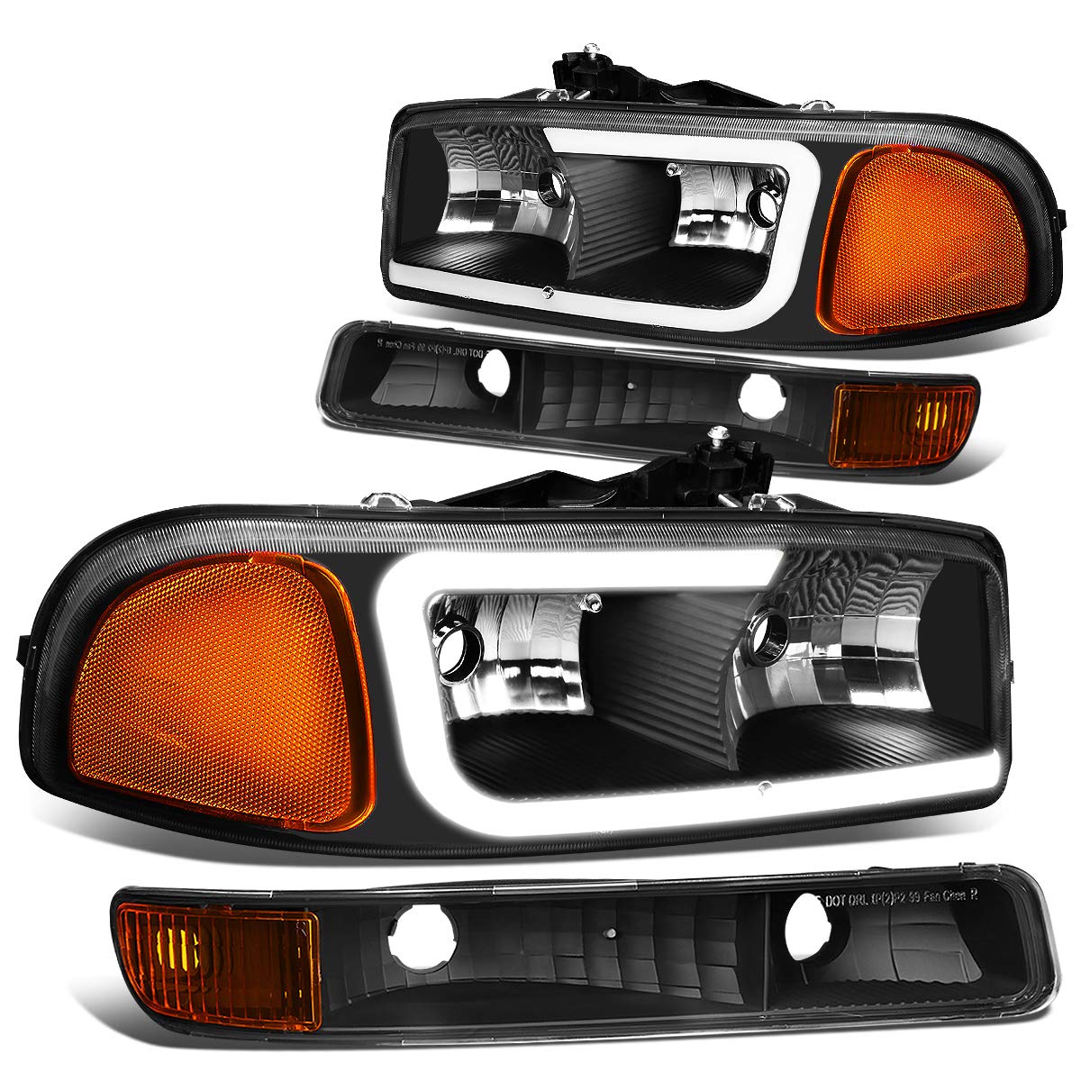 Auto Dynasty LED DRL Headlights for 1999-2007 GMC Sierra & Yukon XL - 4Pcs Set with Bumper Lamps - Perfect for Off-Road & Night Driving