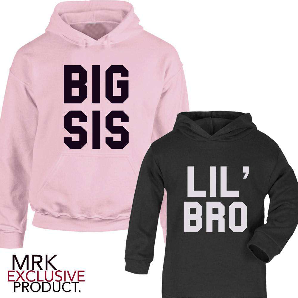 Big Sis & Lil' Bro Matching Hoodies - Sibling Outfits for Ages 1-13 Years (MRK X) - Perfect for Family Photos, Twin Day & Sibling Bonding