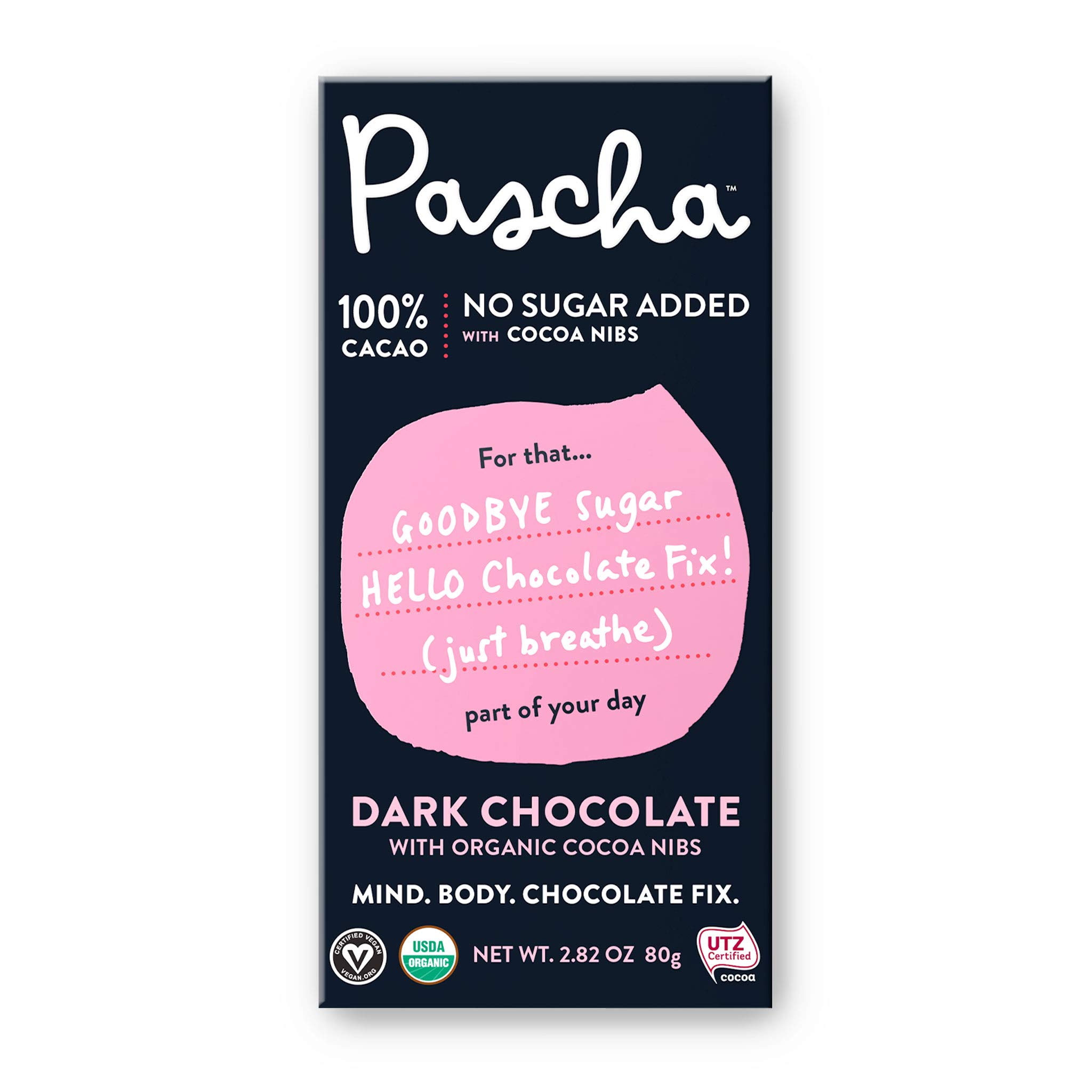Organic No Added Sugar 100% Cacao Chocolate Bars with Cocoa Nibs - UTZ Certified, Gluten Free, Non-GMO, 5-Pack - Perfect for Baking, Snacking & Healthy Desserts